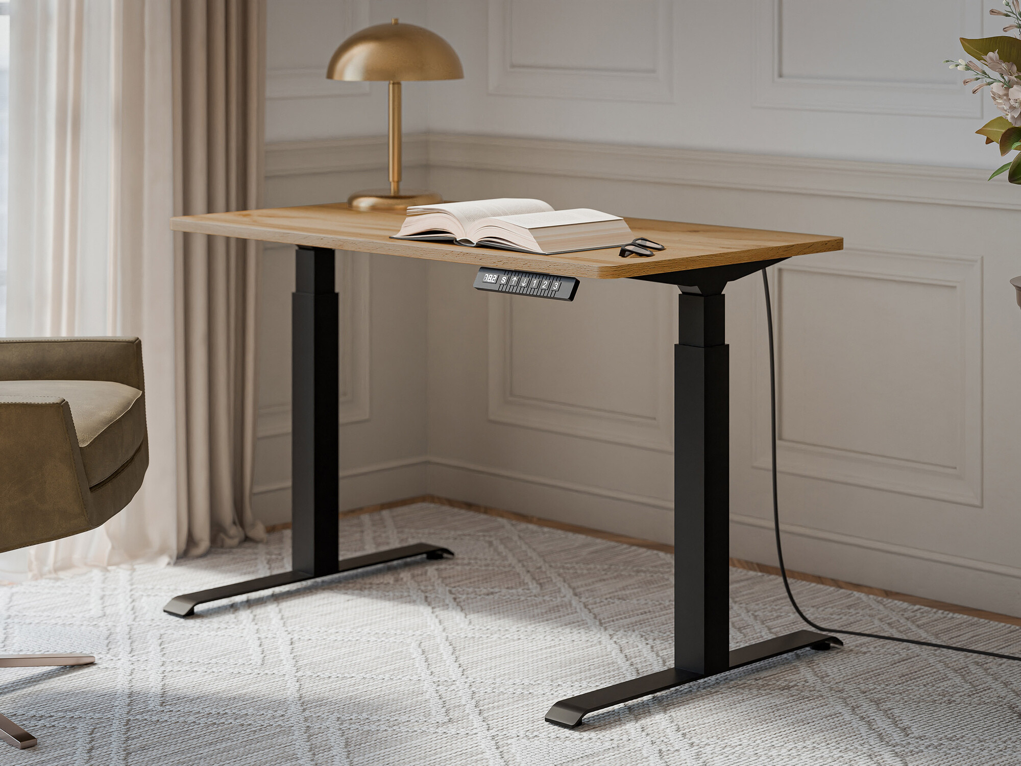 Height-adjustable desk Charlotte 194 (Wotan Oak + Black)
