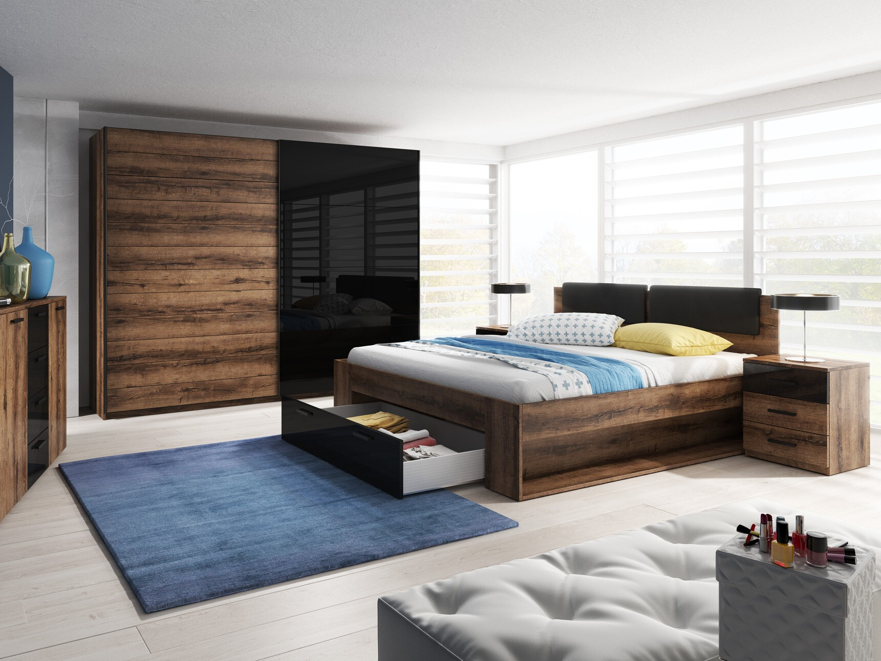 Bed Levruvu 106 (Monastery oak + Glossy black)