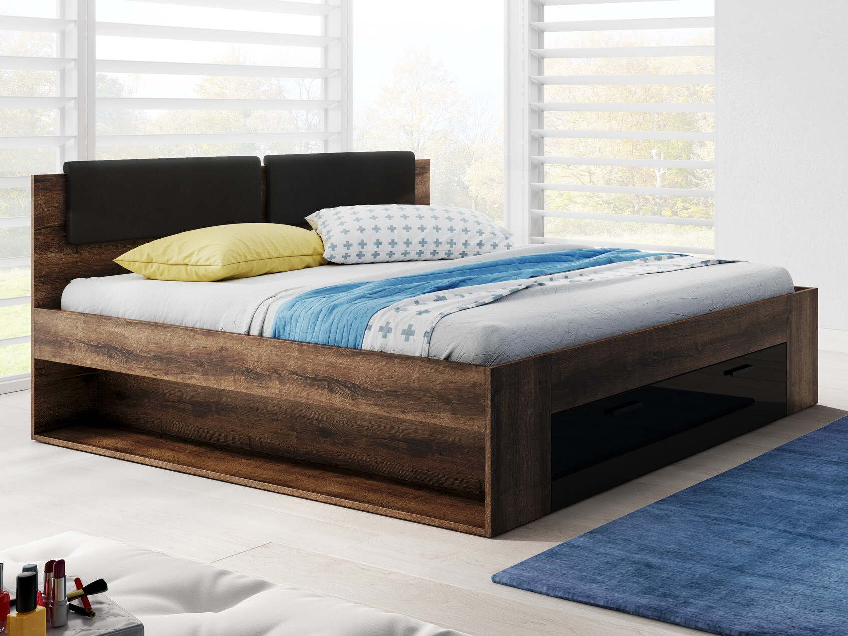 Bed Levruvu 106 (Monastery oak + Glossy black)