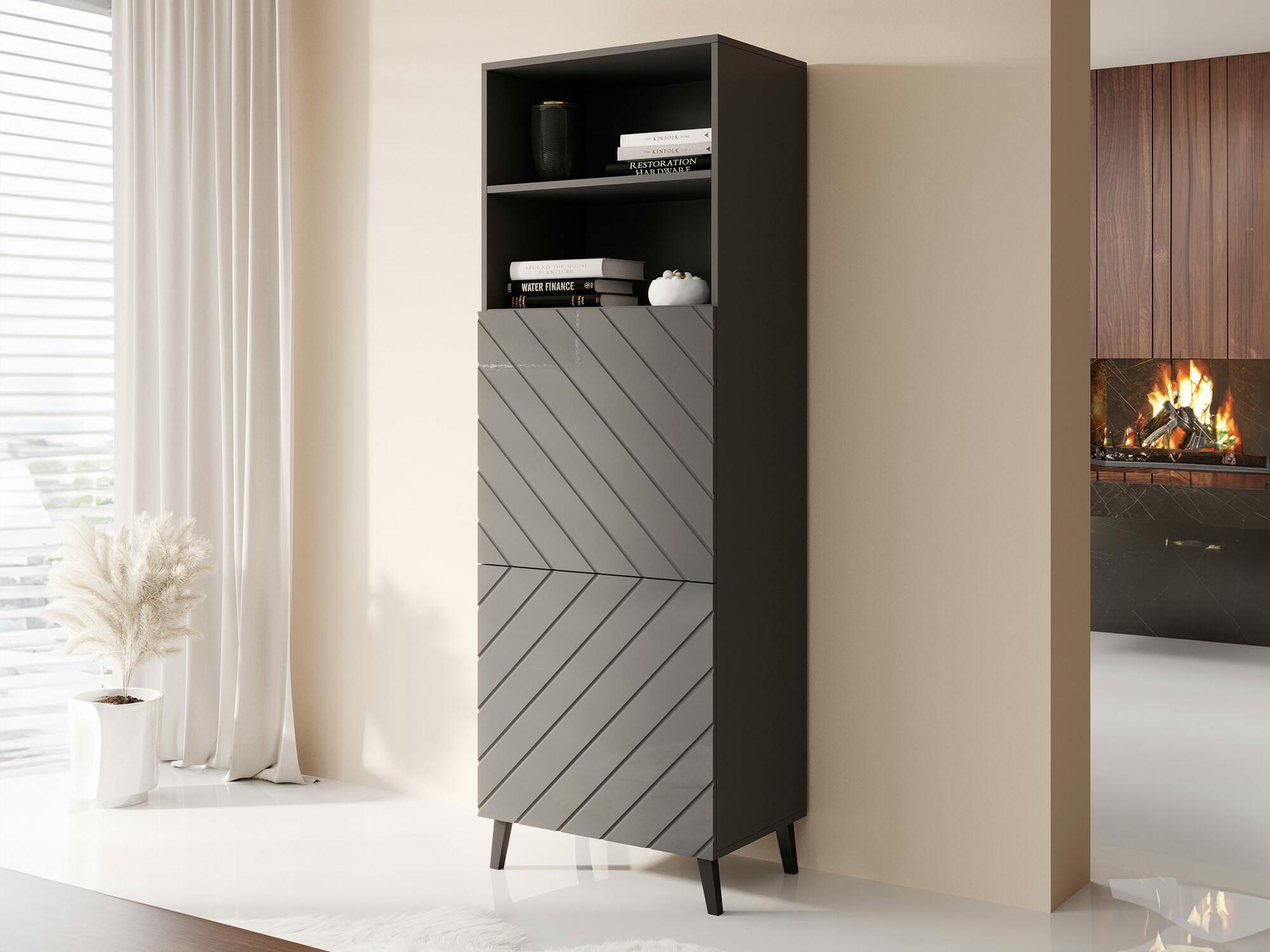 Bookcase Charlotte 178 (Graphite + Glossy graphite)