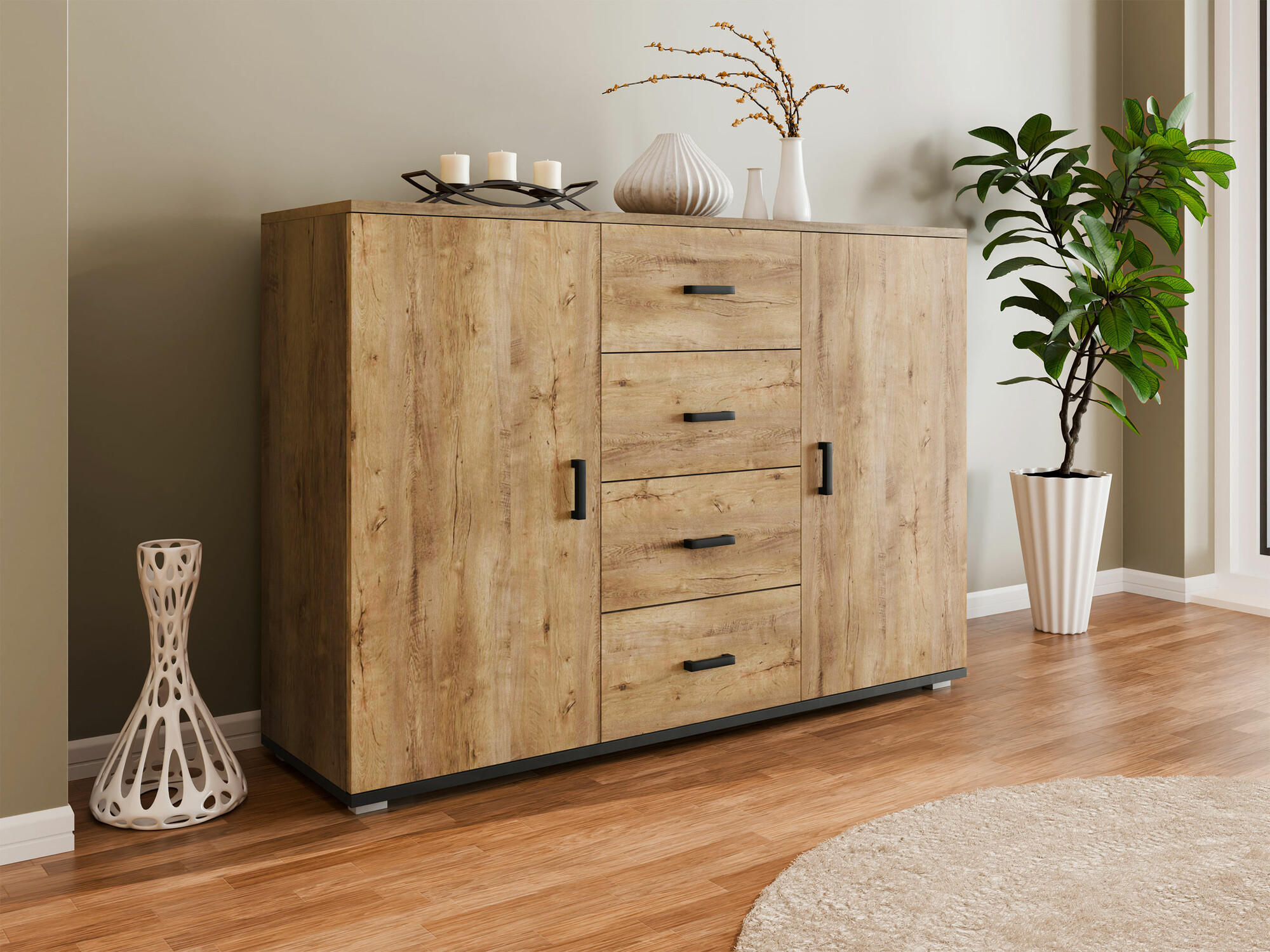 Chest of drawers Charlotte 118 (Lefkas oak + Black)