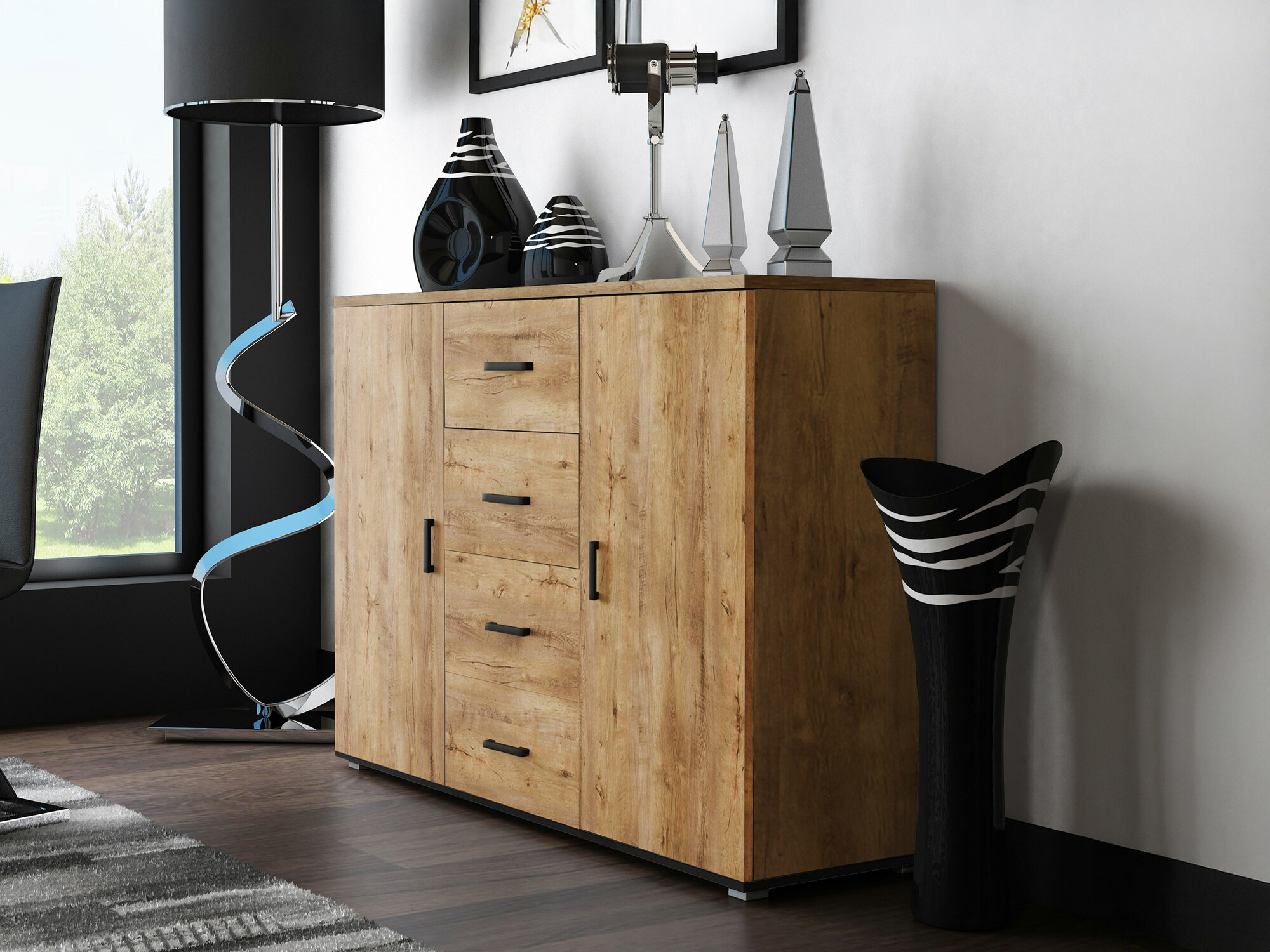 Chest of drawers Charlotte 118 (Lefkas oak + Black)
