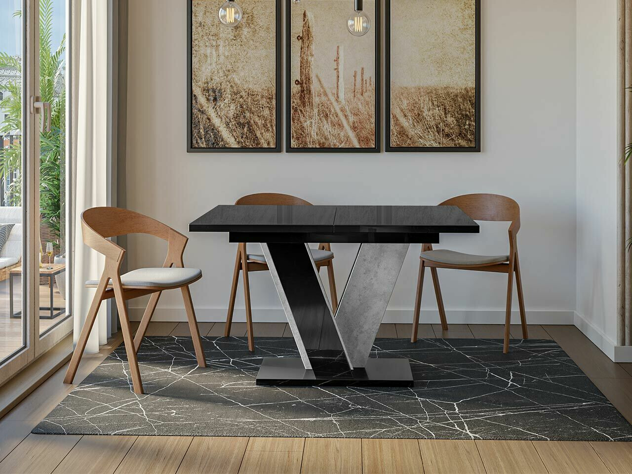 Table Goodyear 125 (Glossy black + Concrete)