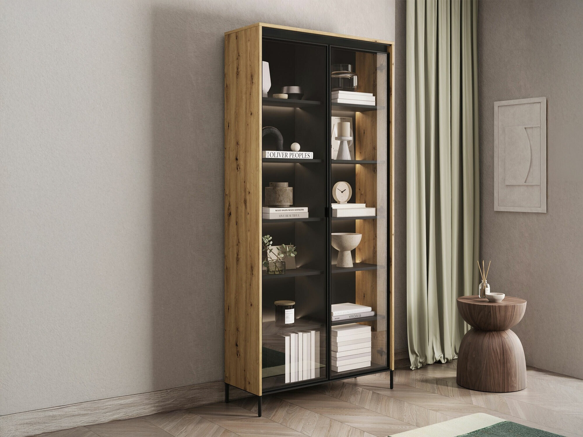 Bookcase Fernolu 106 (Artisan oak + Black)