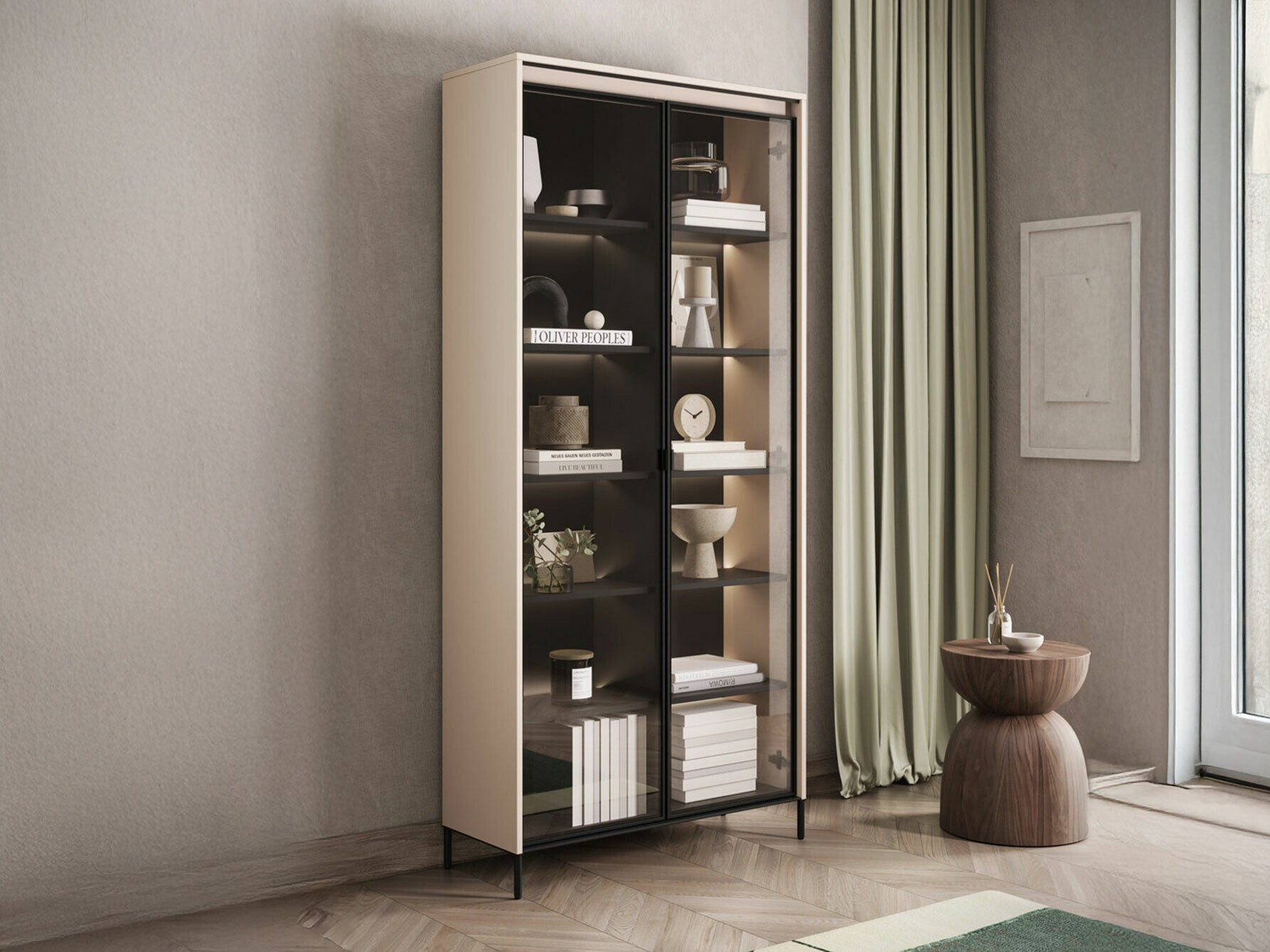 Bookcase Fernolu 106 (Beige + Black)