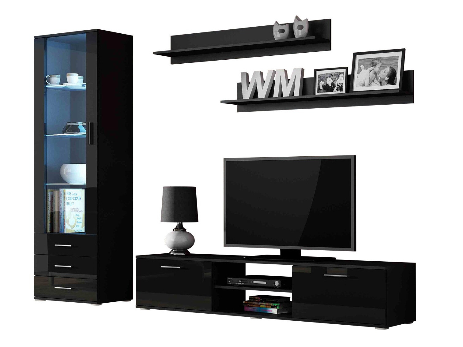 Living room set Tornola 107 (Black + Glossy black)