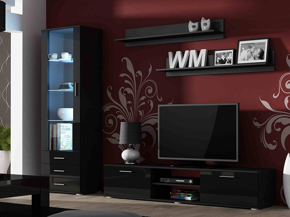 Living room set Tornola 107 (Black + Glossy black)