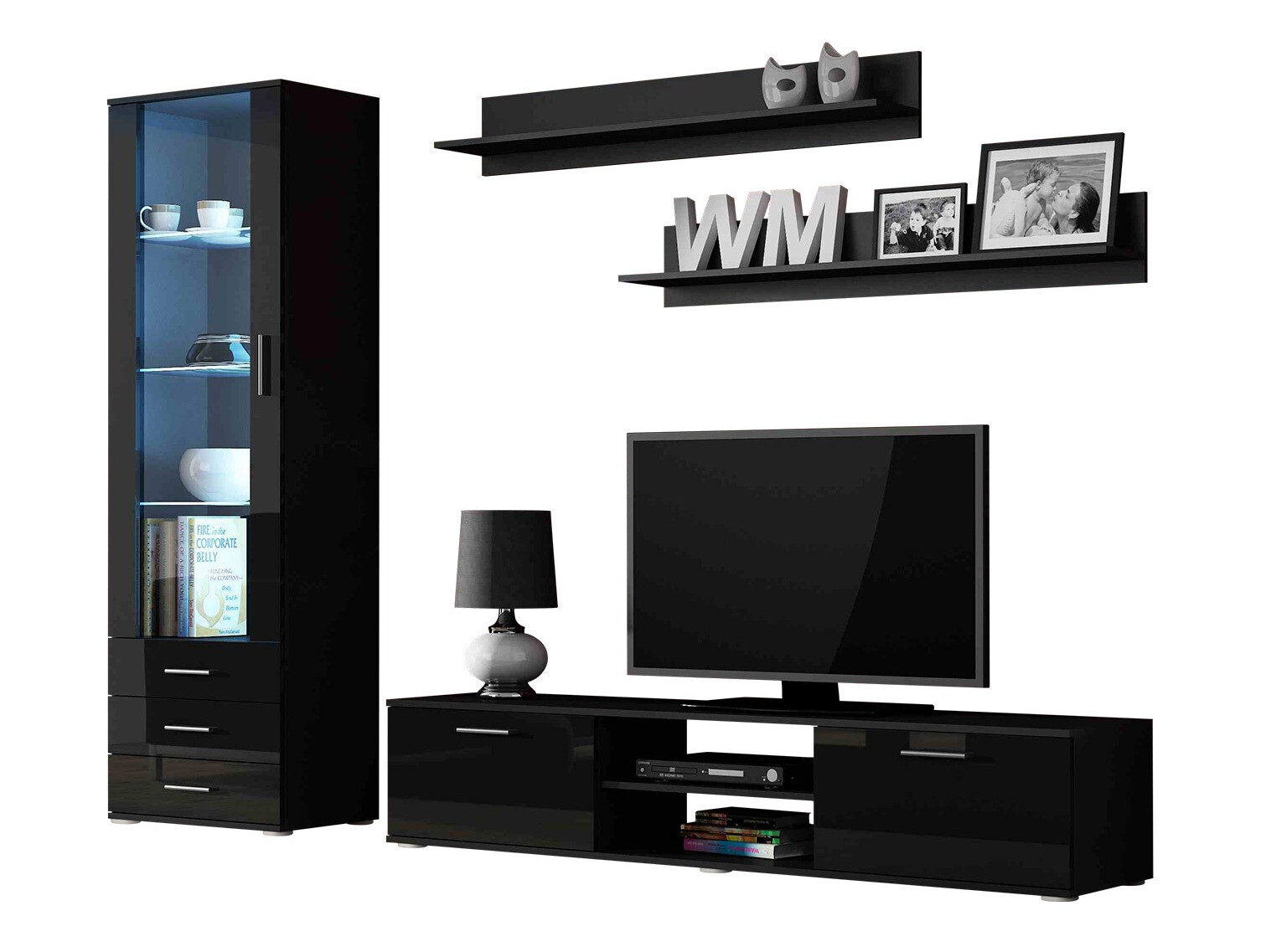 Living room set Tornola 107 (Black + Glossy black)