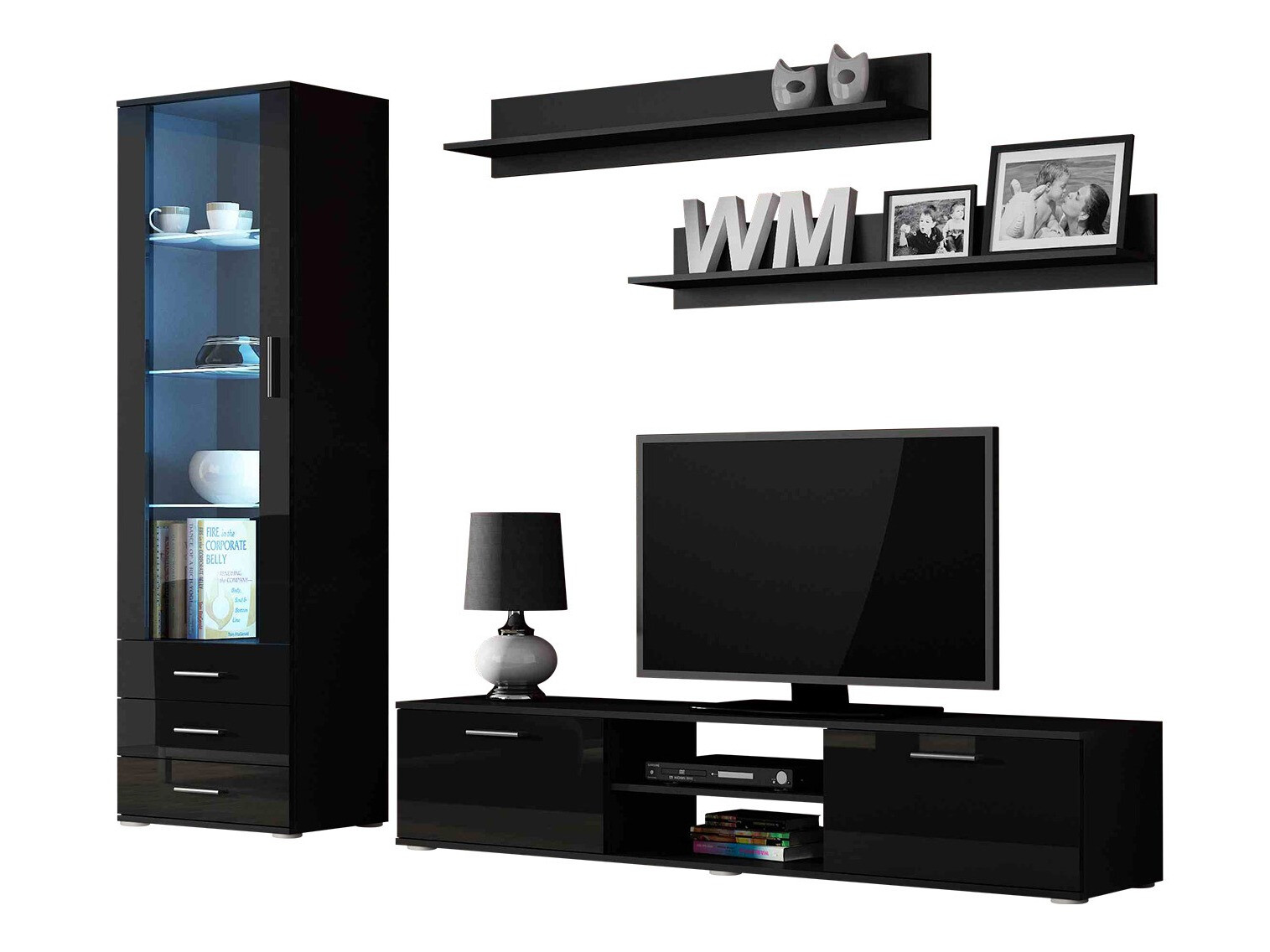 Living room set Tornola 107 (Black + Glossy black)