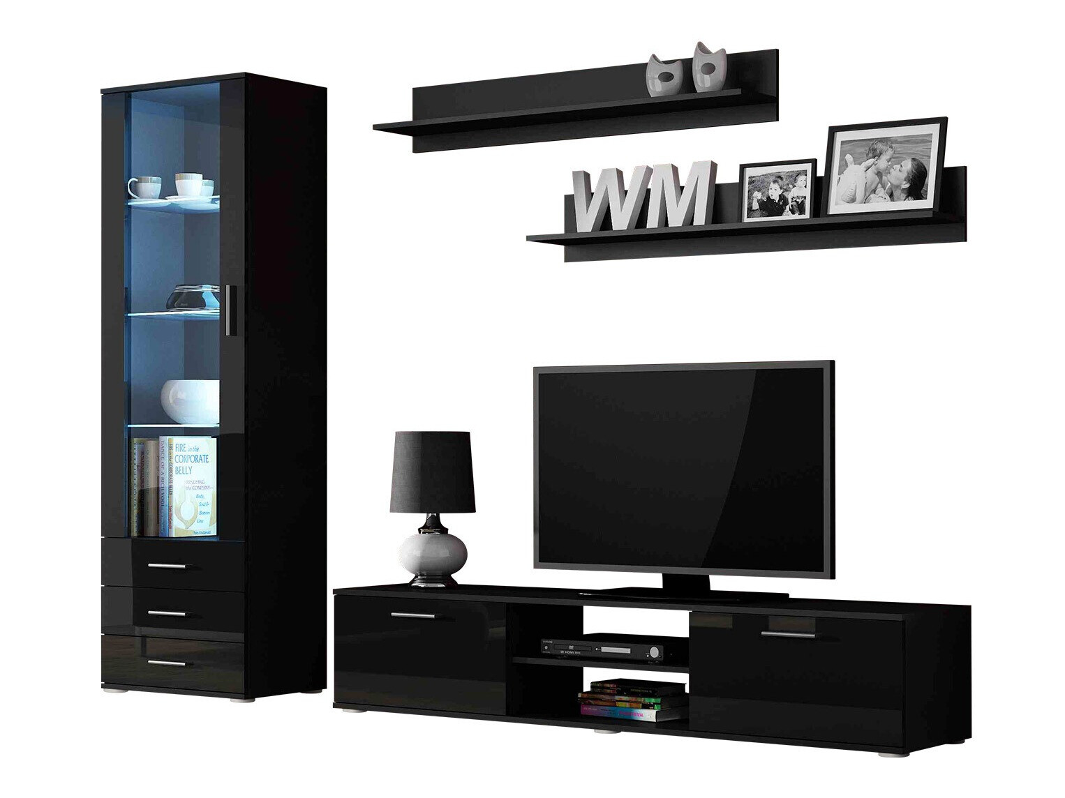 Living room set Tornola 107 (Black + Glossy black)