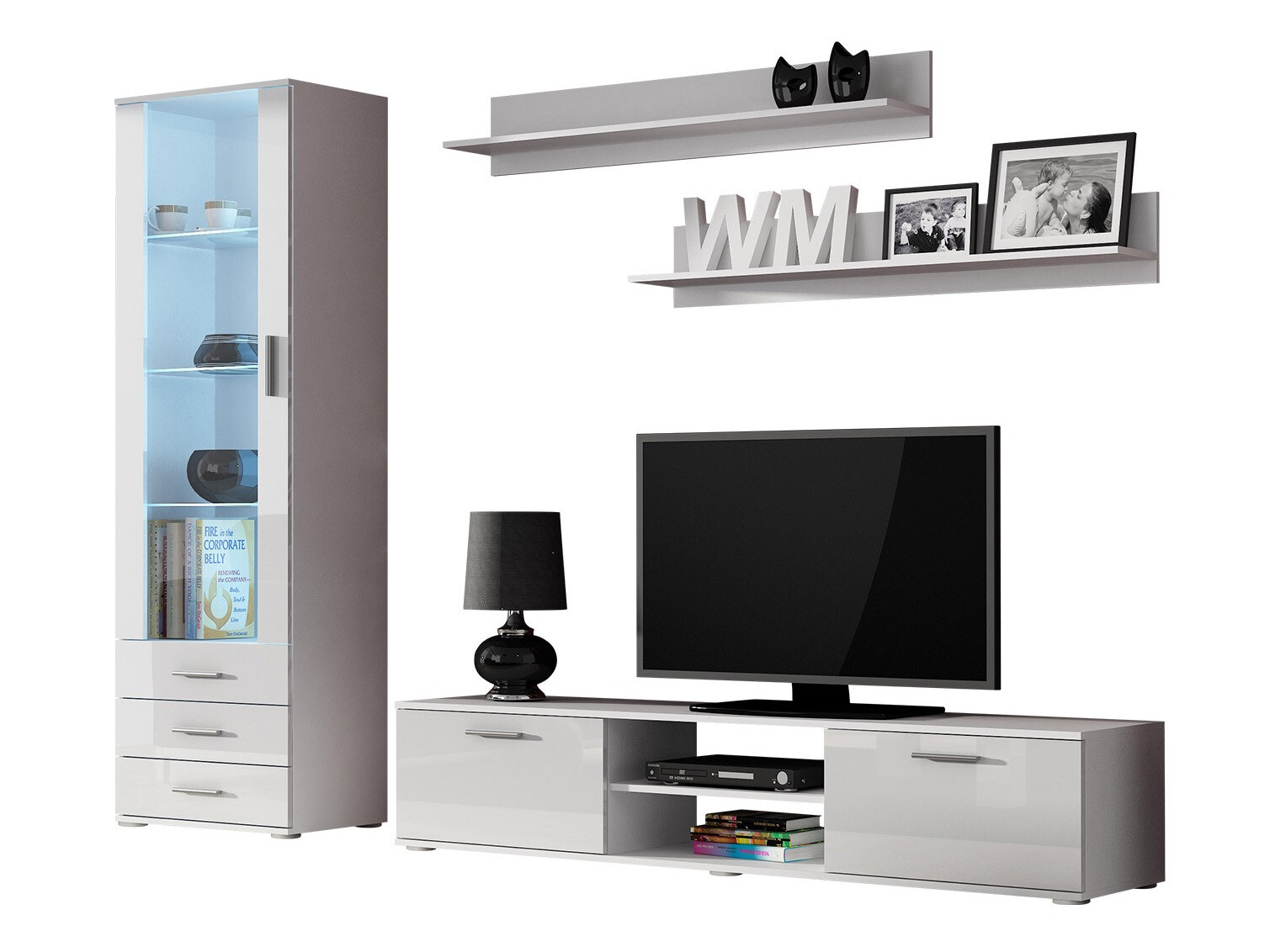Living room set Tornola 107 (White + Glossy white)
