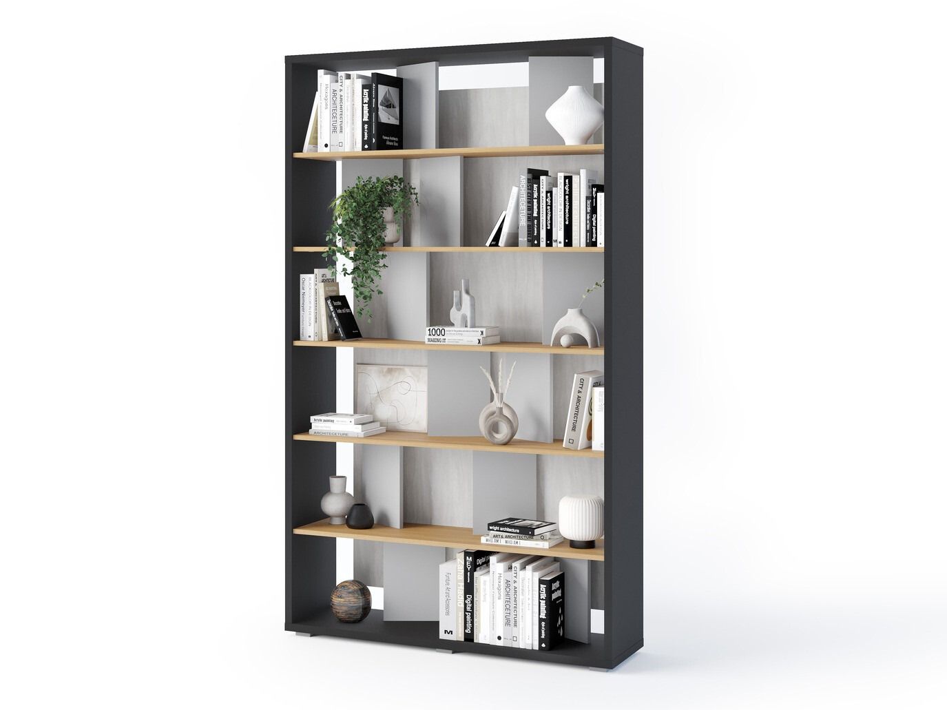 Bookcase Fresno 154 (Grey + Graphite + Oak)