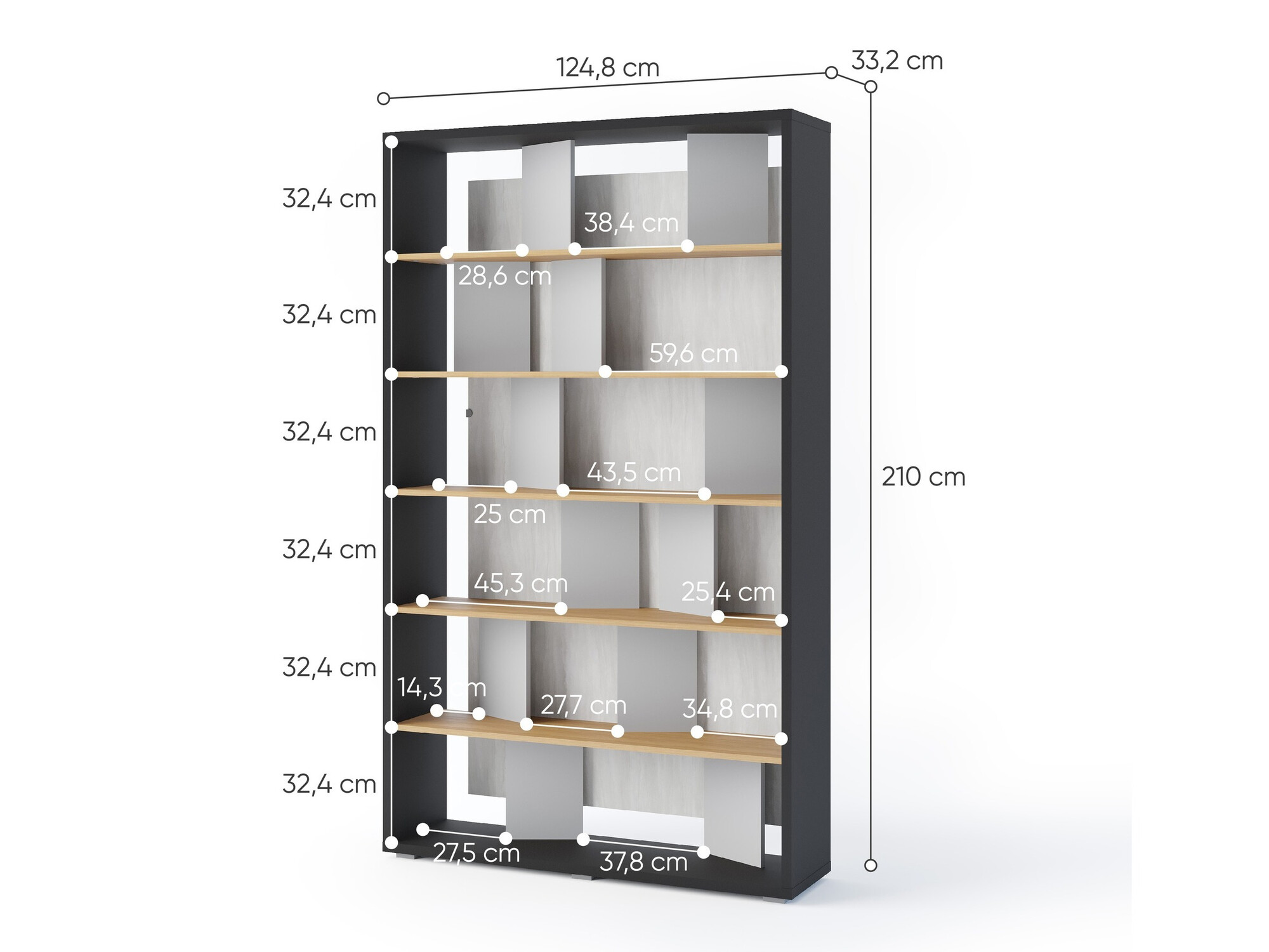 Bookcase Fresno 154 (Grey + Graphite + Oak)