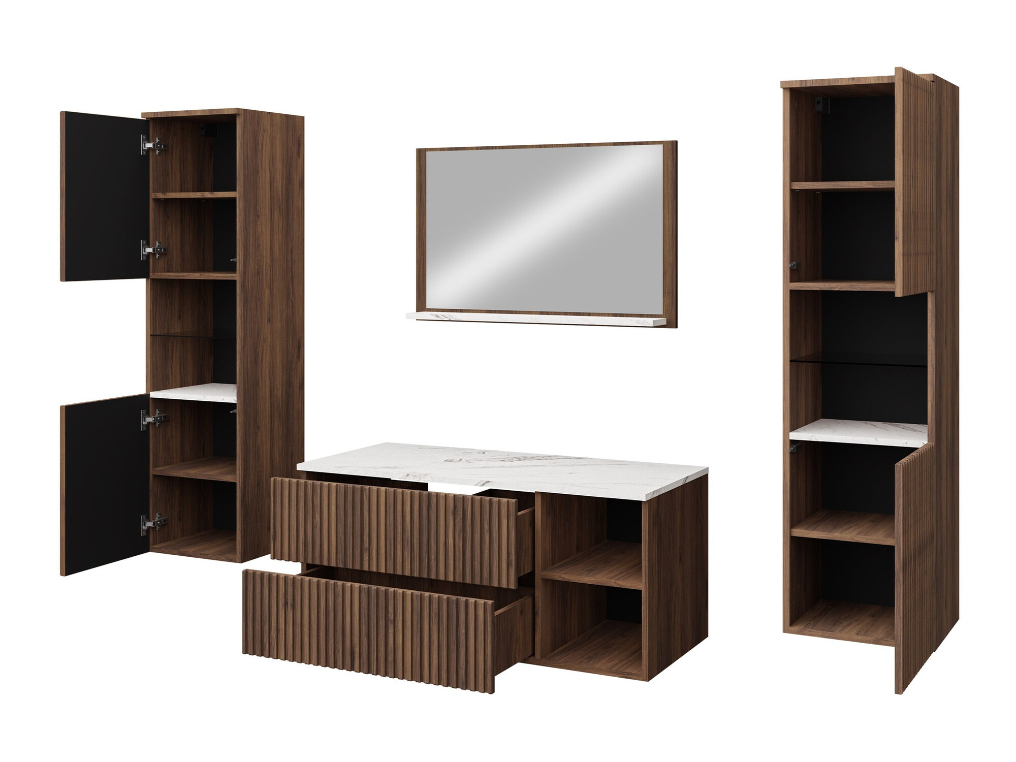 Bathroom set Nauta II (Walnut + White marble)