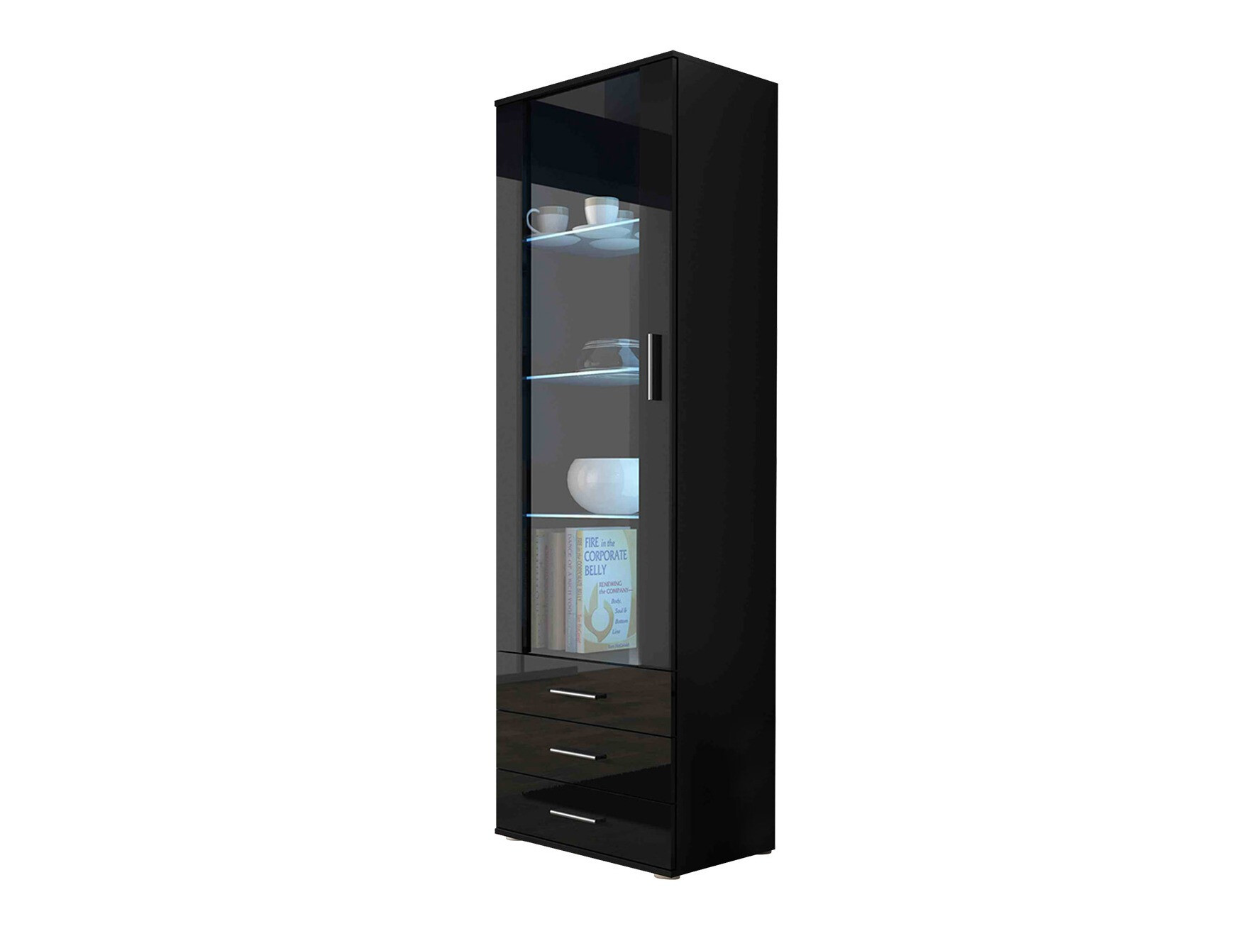 Bookcase Tornola 102 (Black + Glossy black)