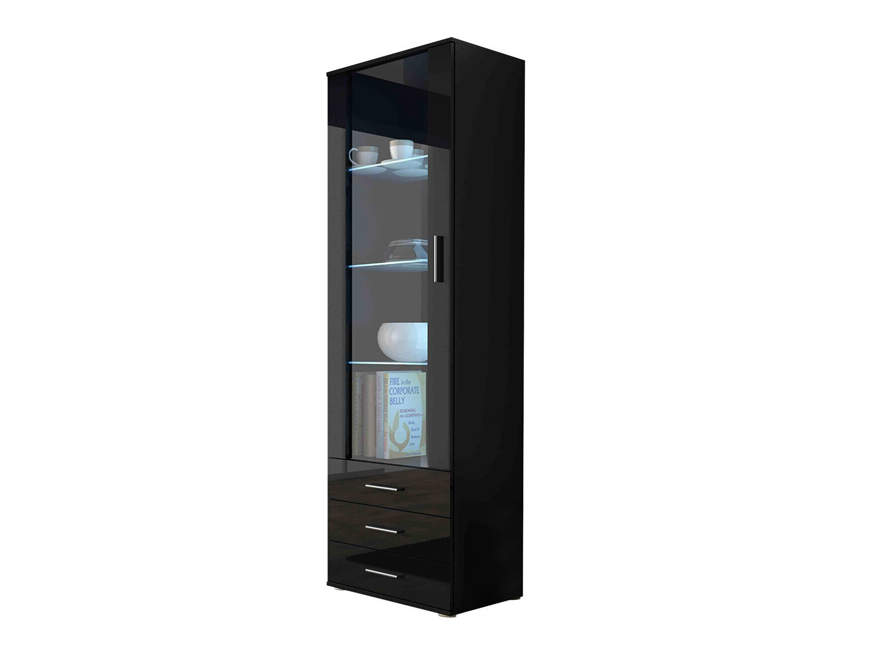Bookcase Tornola 102 (Black + Glossy black)
