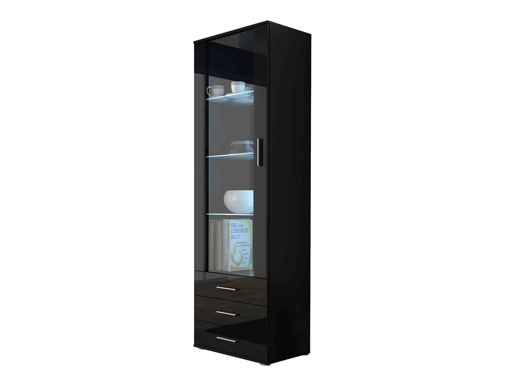 Bookcase Tornola 102 (Black + Glossy black)