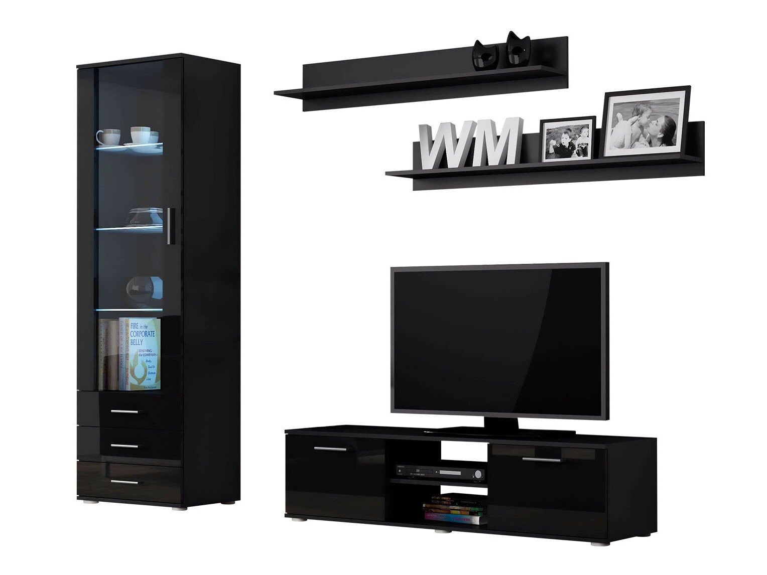 Living room set Tornola 110 (Black + Glossy black)
