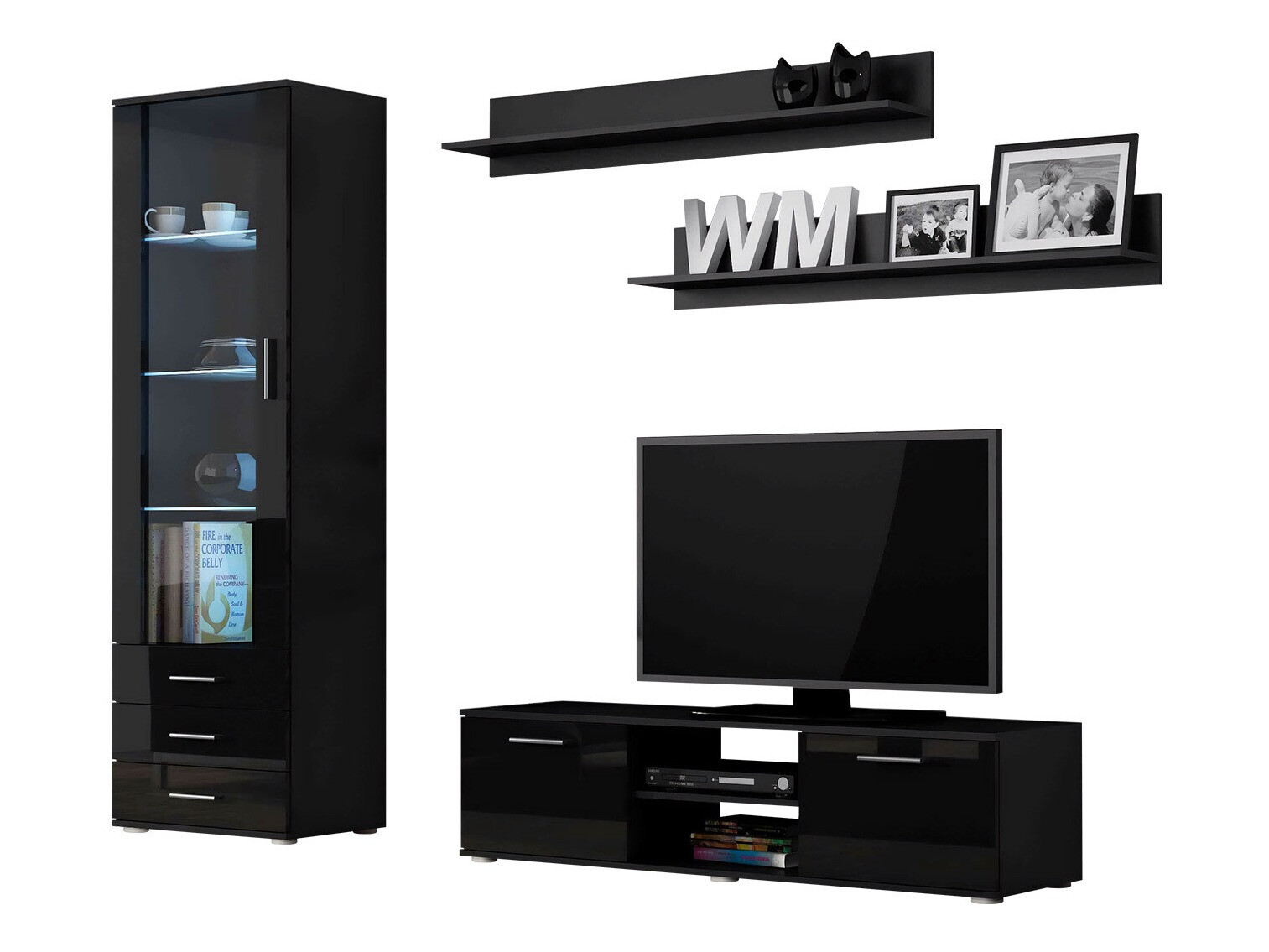 Living room set Tornola 110 (Black + Glossy black)