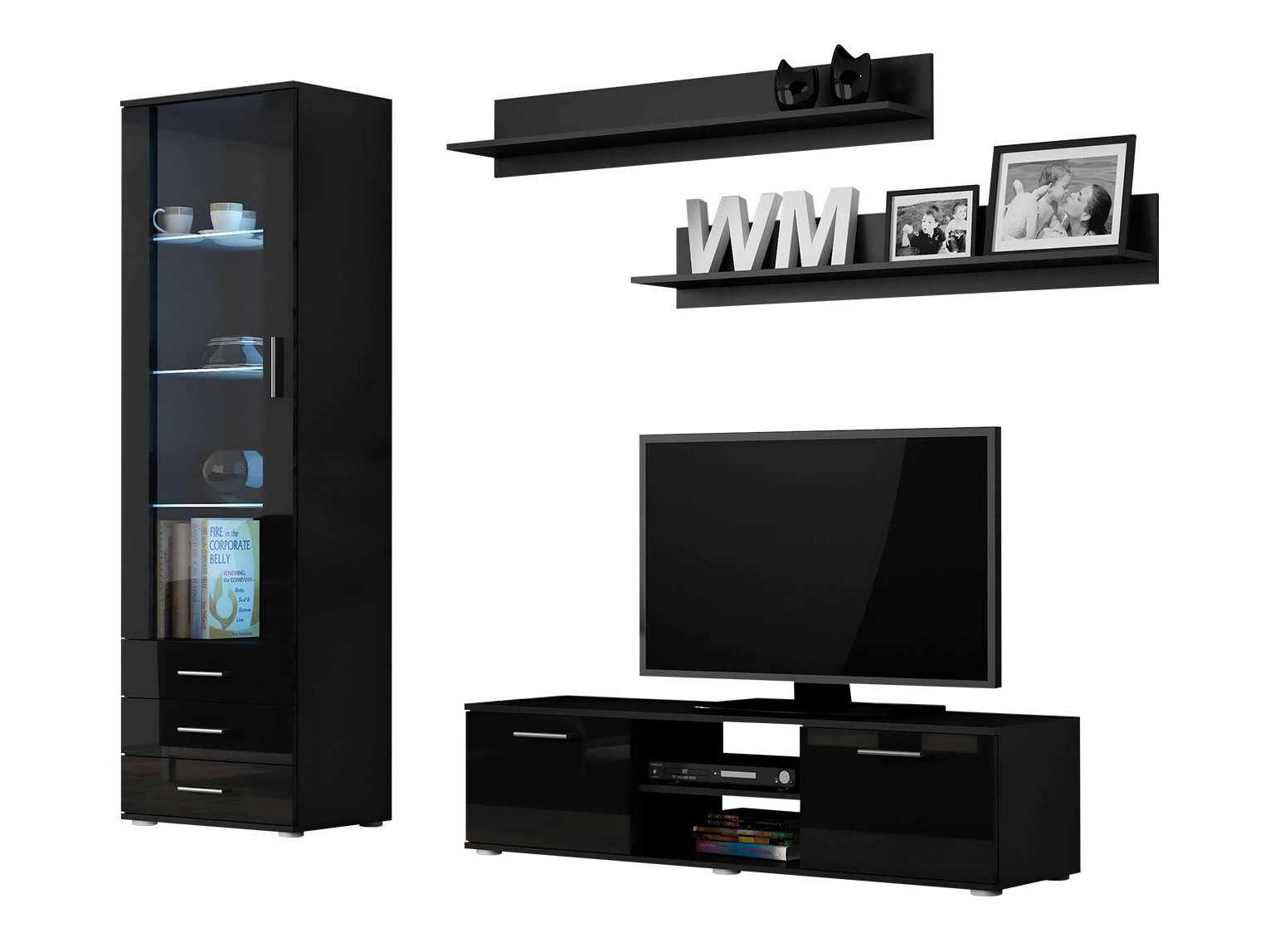 Living room set Tornola 110 (Black + Glossy black)