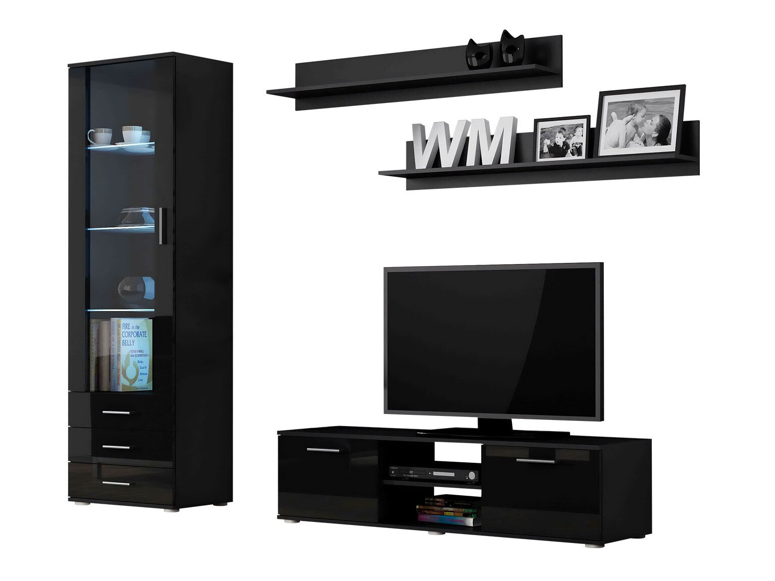 Living room set Tornola 110 (Black + Glossy black)
