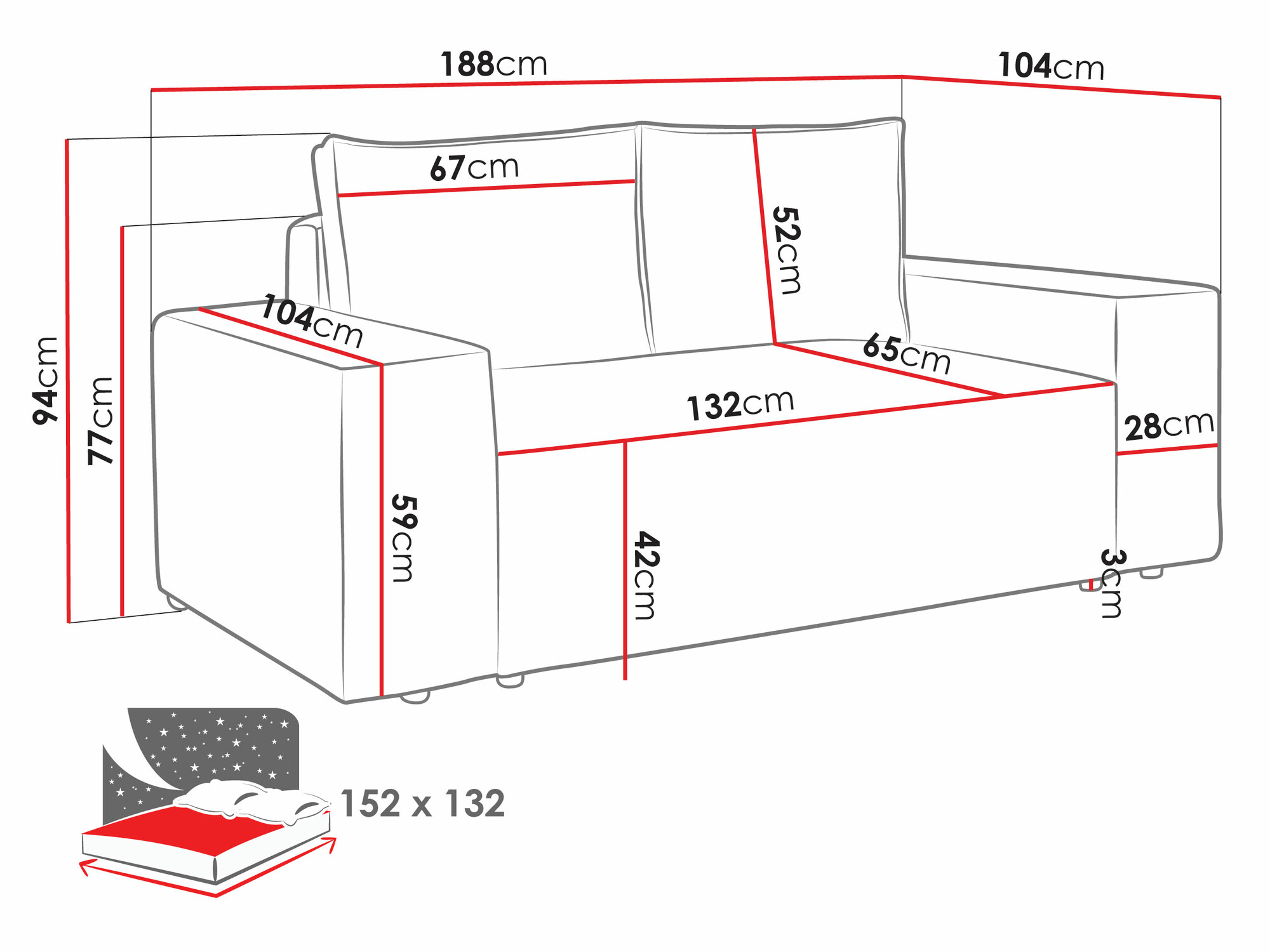 Sofa bed Clovis 107 (Poso 22)