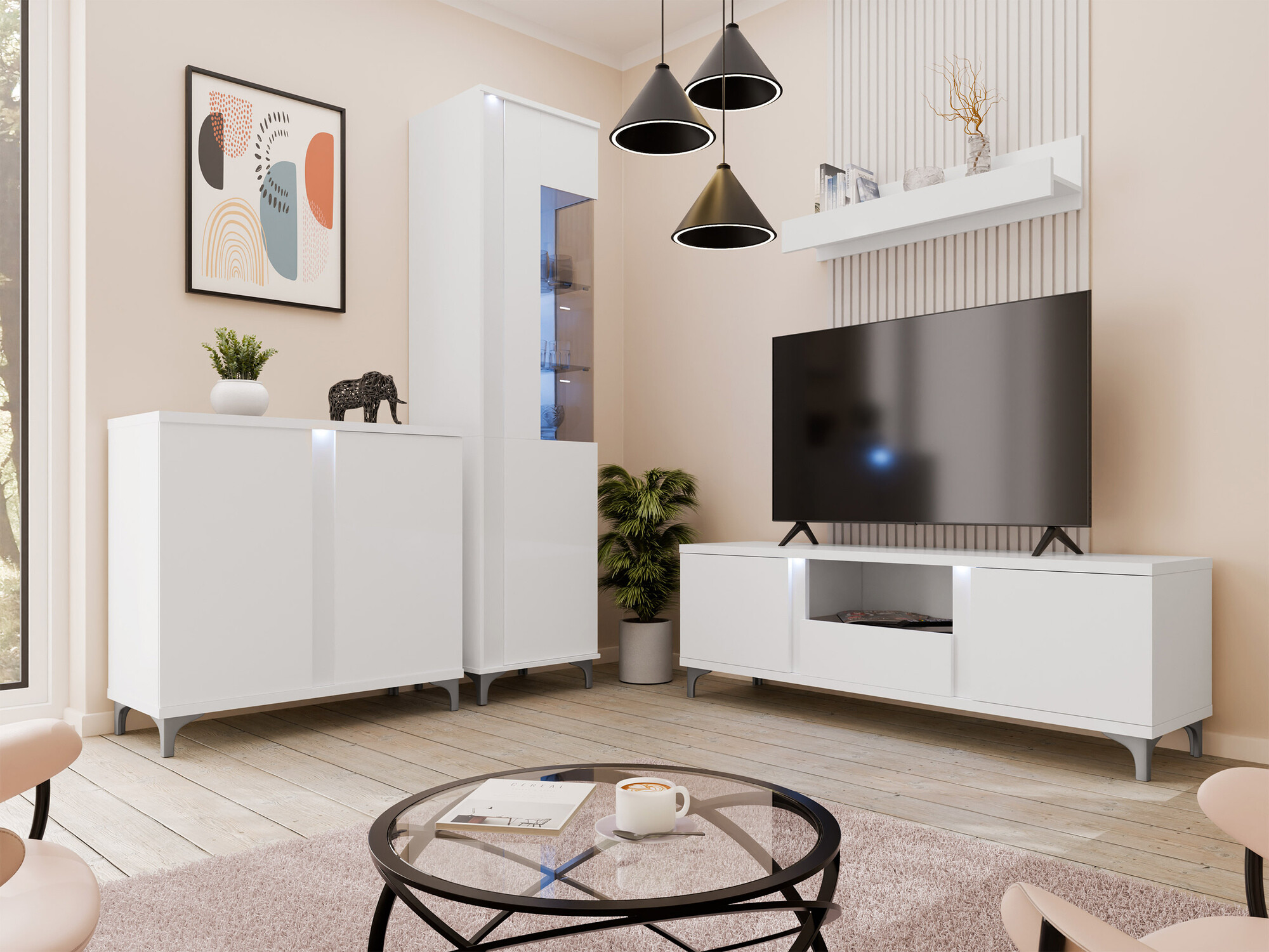 Sideboard Florem II (White + Glossy white)
