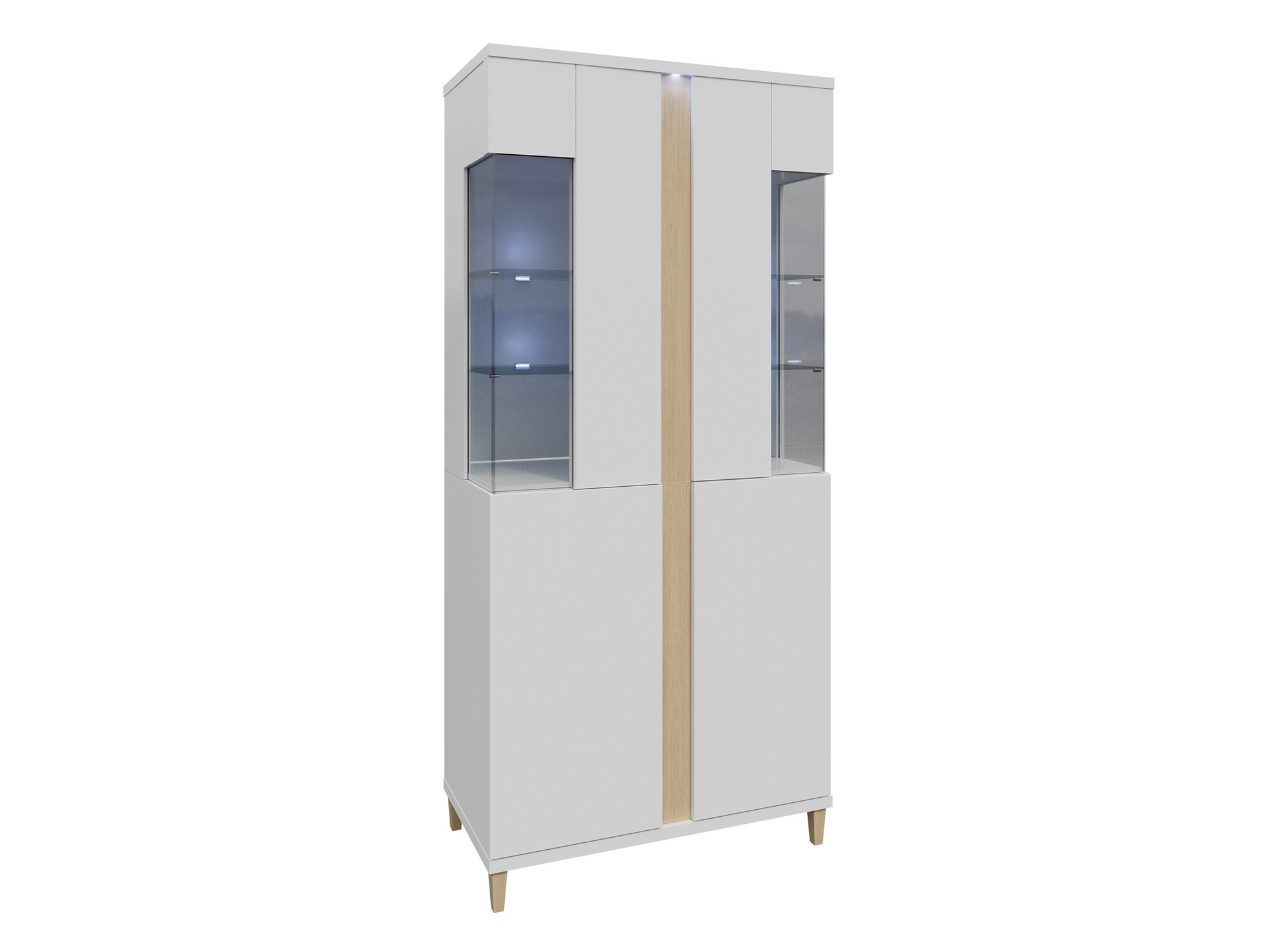 Bookcase Florem IV (White + Glossy white + Light wood)