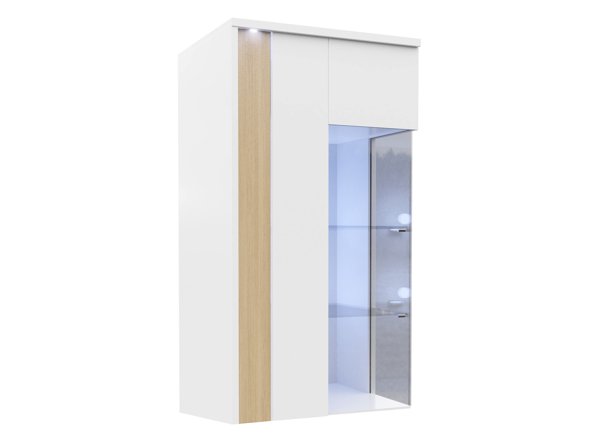 Wall cabinet Florem (White + Glossy white + Light wood)