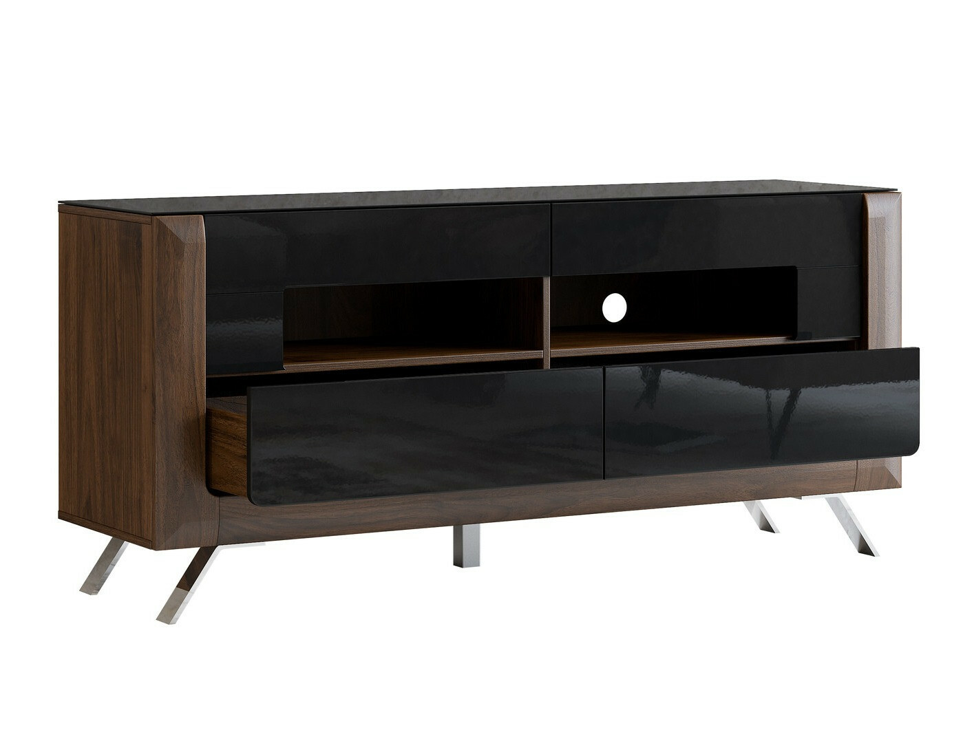 TV stand Sovera 105 (Nut + Glossy black)