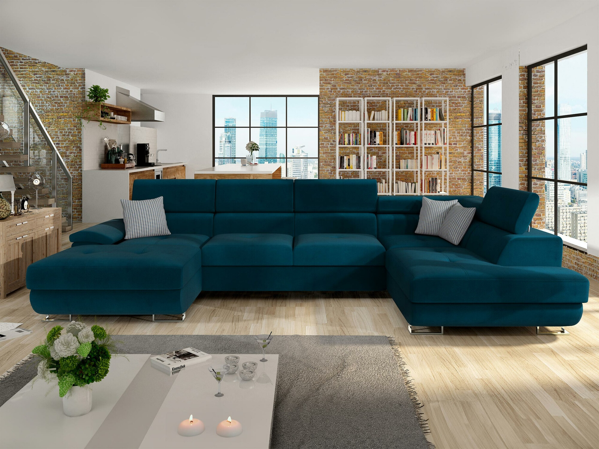 Corner sofa Comfivo Ruta V (Venus Velvet 2911 + Kenia 796)