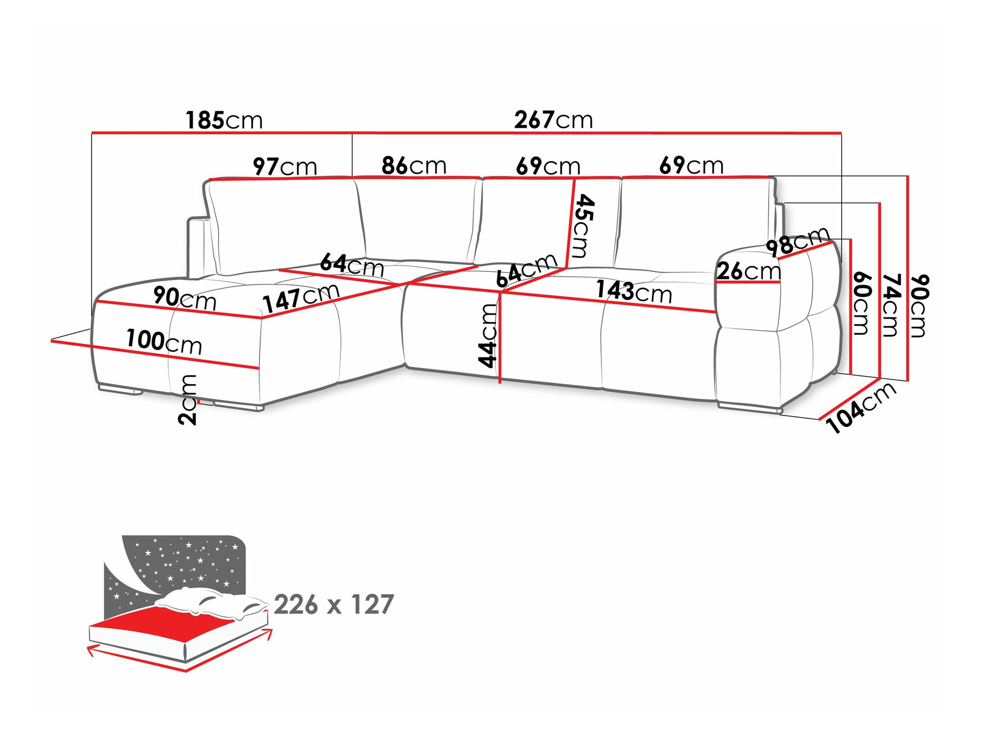 Corner sofa Lincoln 198 (Artico Steel)