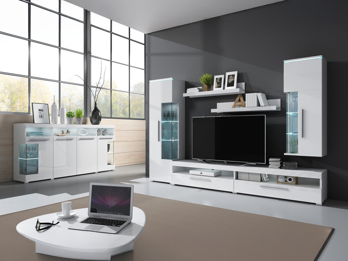 Sideboard Torvire 113 (White + Glossy white)