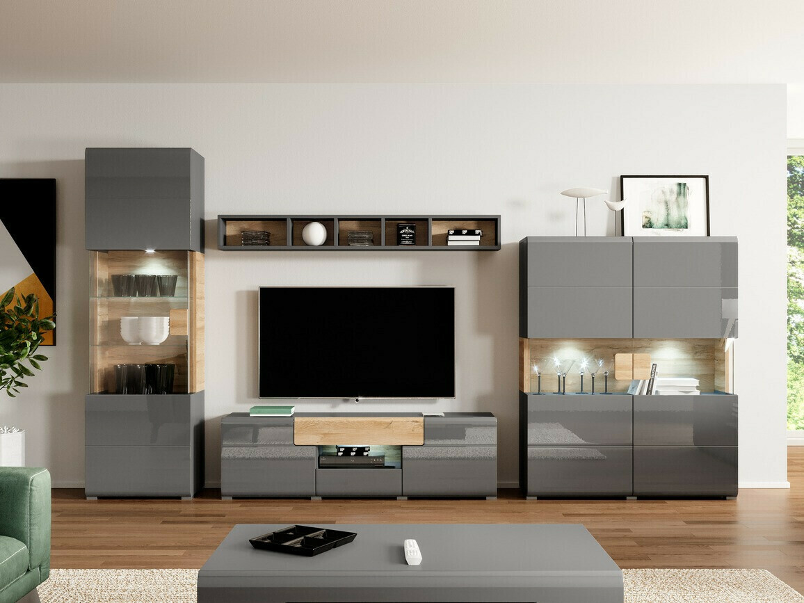 Bookcase Torsone 107 (Anthracite + Gloss anthracite + Grandson oak)