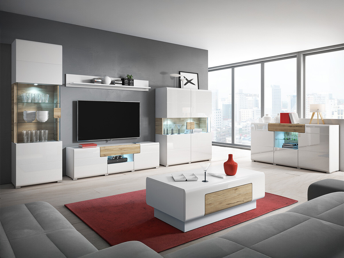 Bookcase Torsone 107 (White + Glossy white + San Remo oak)