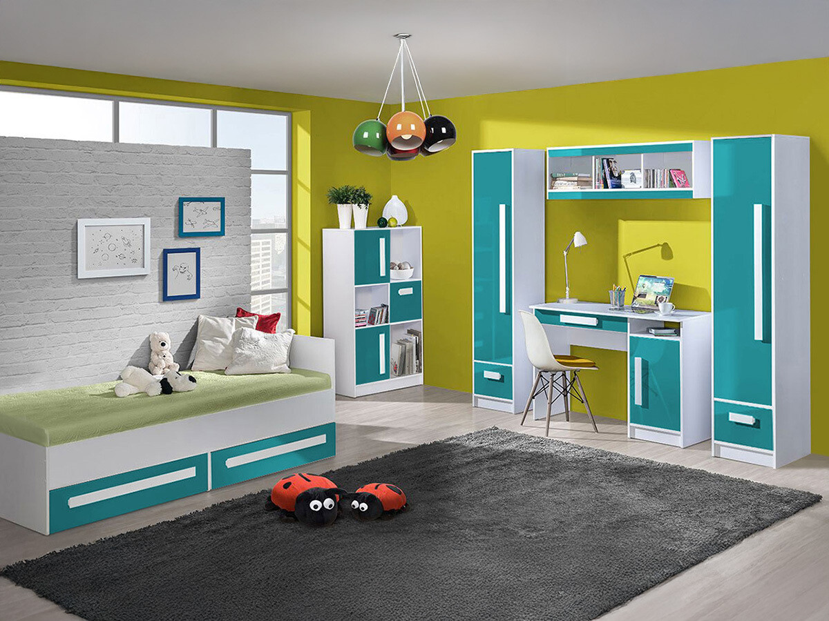 Children's room set Merevari 108 (White + Glossy Turquoise)