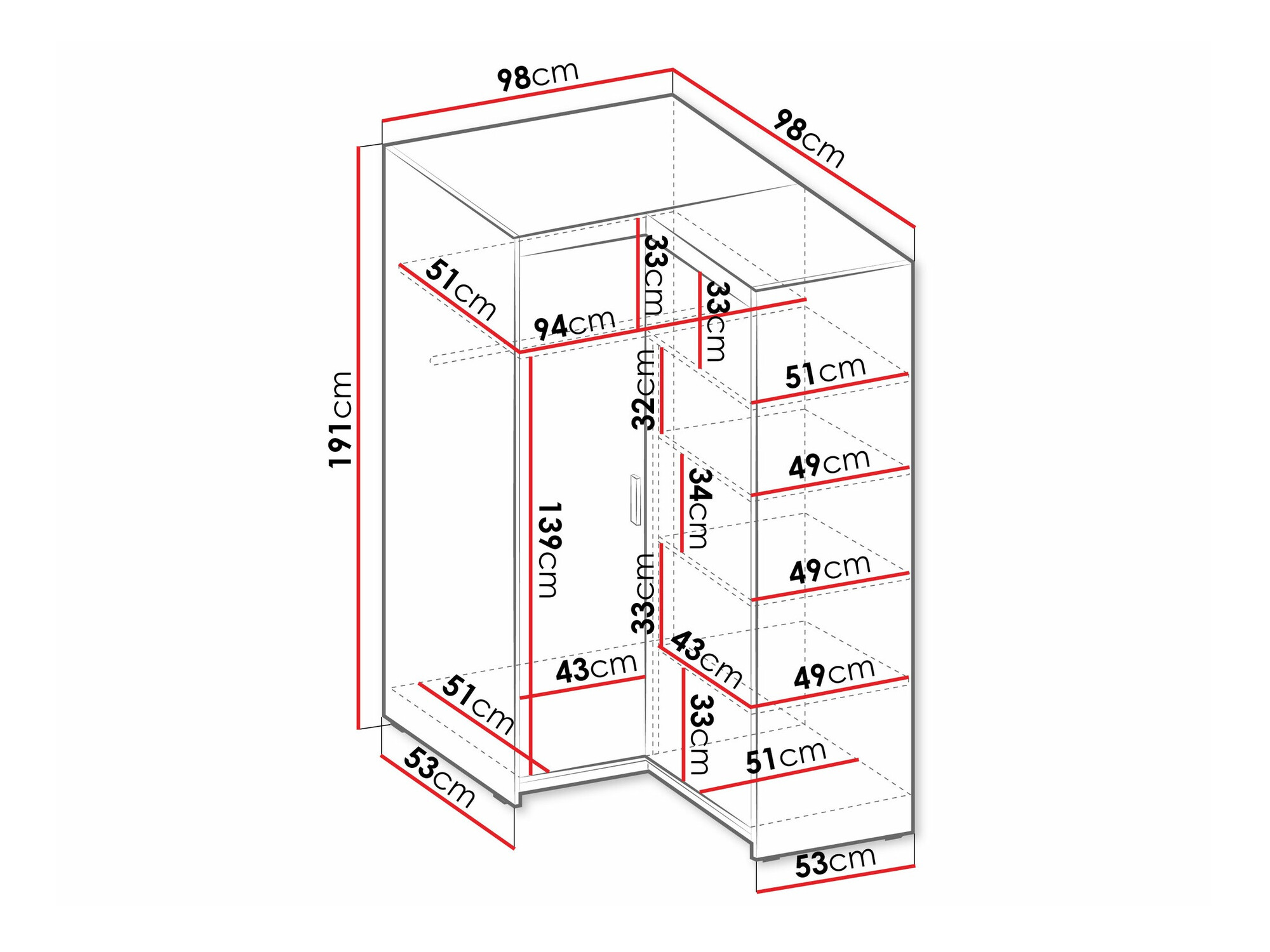 Corner wardrobe Novduni 116 (Lefkas oak)