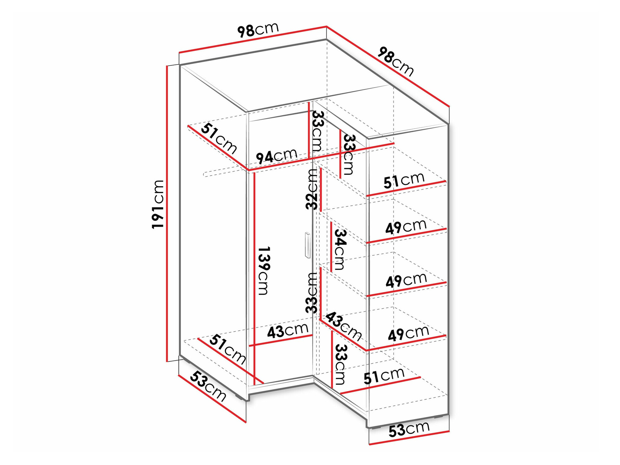 Corner wardrobe Novduni 116 (White)