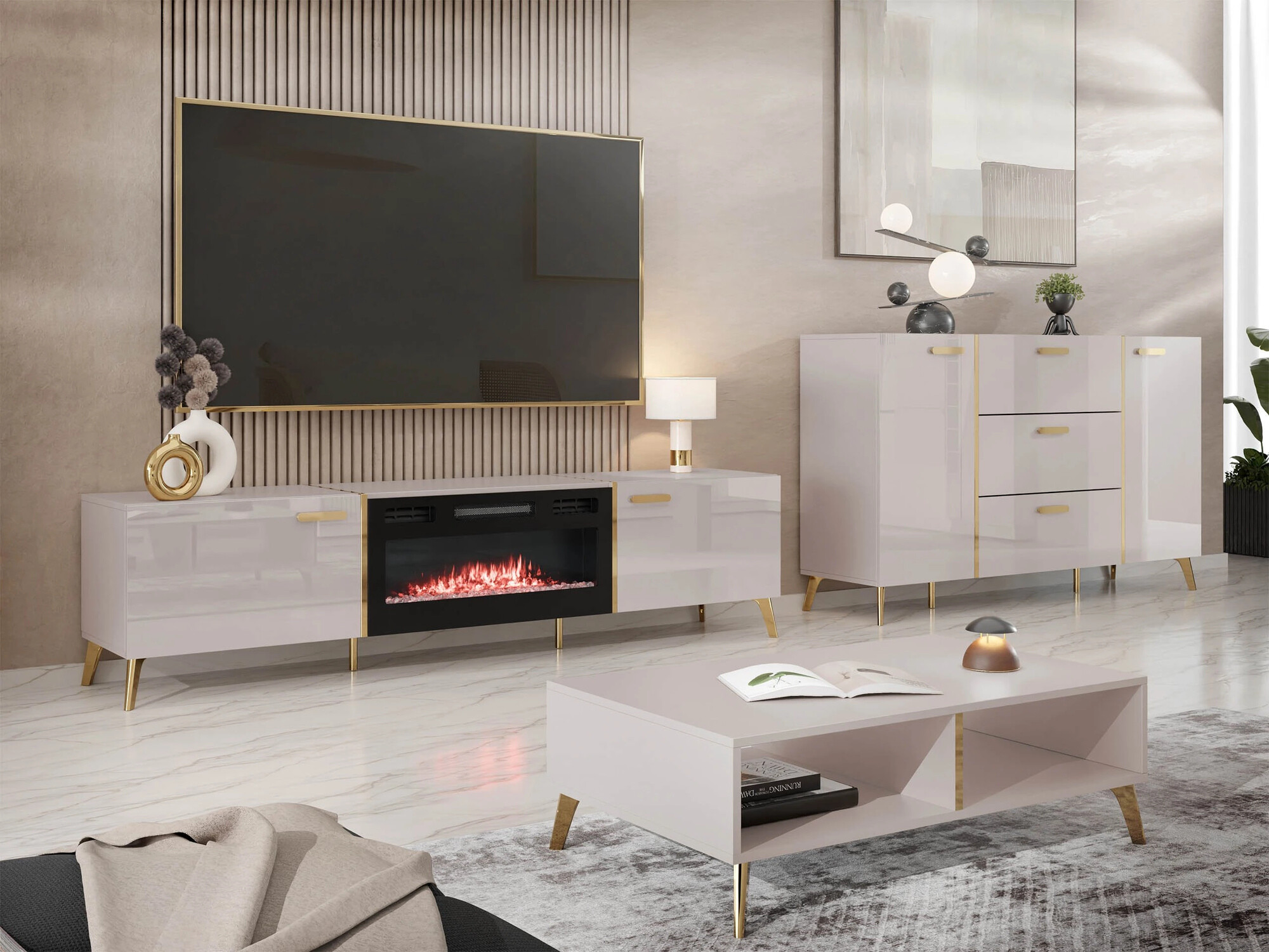 Chest of drawers Comfivo Capella I (Cashmere + Glossy cashmere)