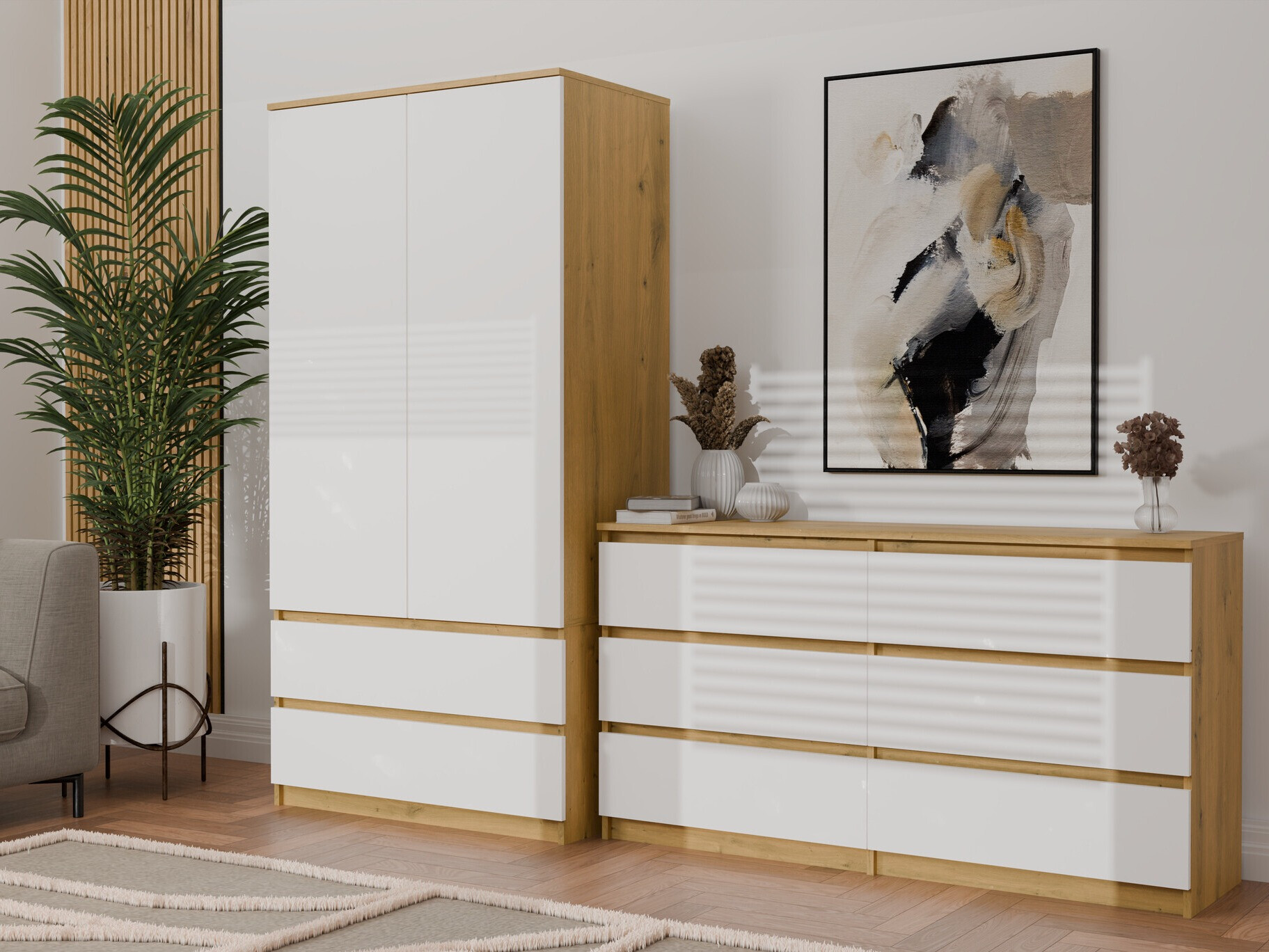 Wardrobe Elbvelu 116 (Artisan oak + White)