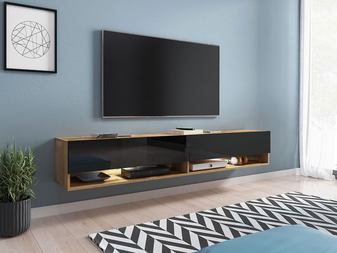 TV stand Sarasota 119 (Wotan Oak + Glossy black)