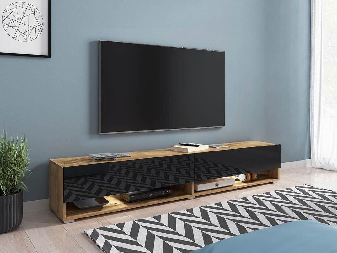 TV stand Sarasota 119 (Wotan Oak + Glossy black)