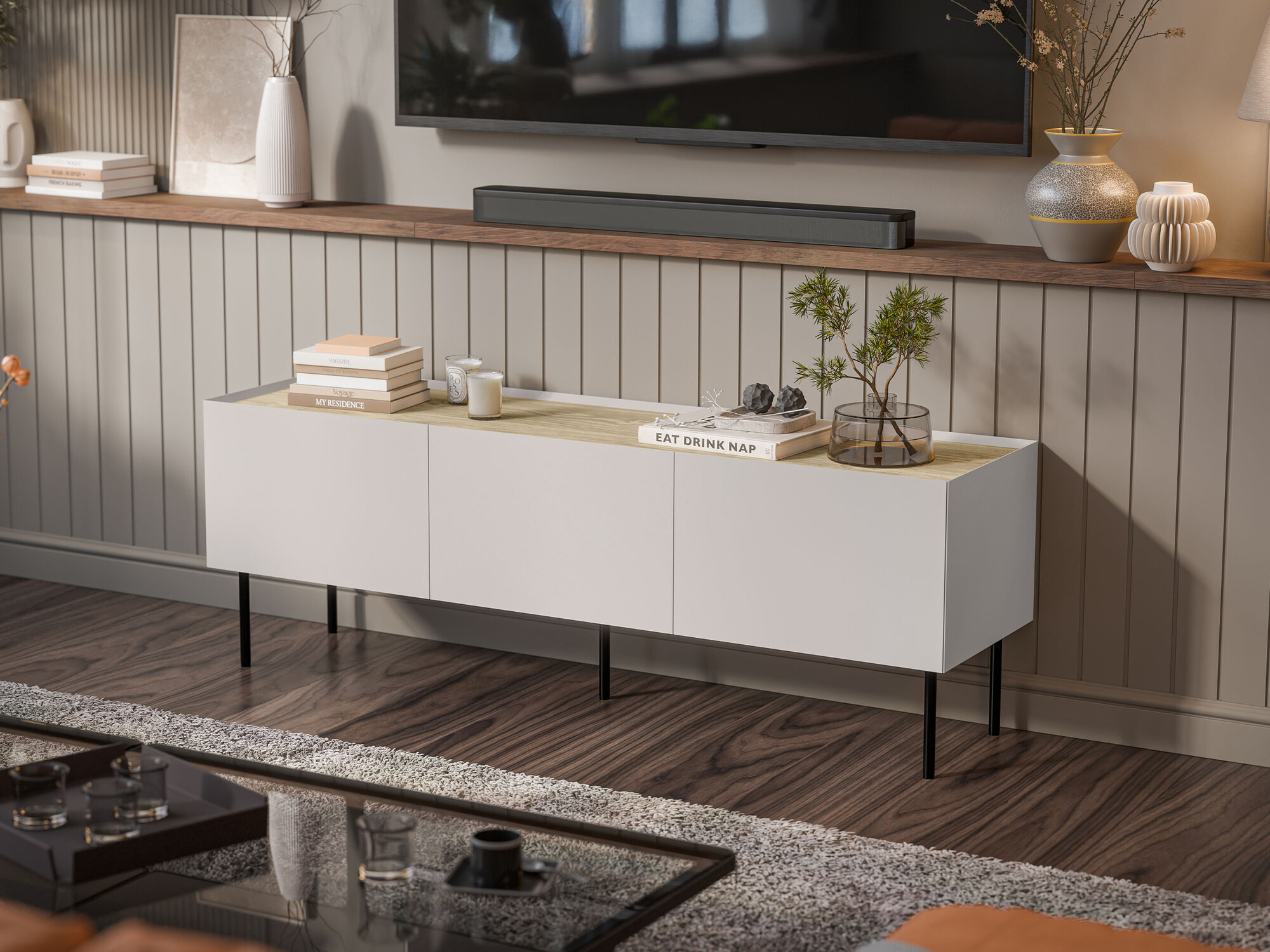 TV stand Melbela 106 (Cashmere + Oak)
