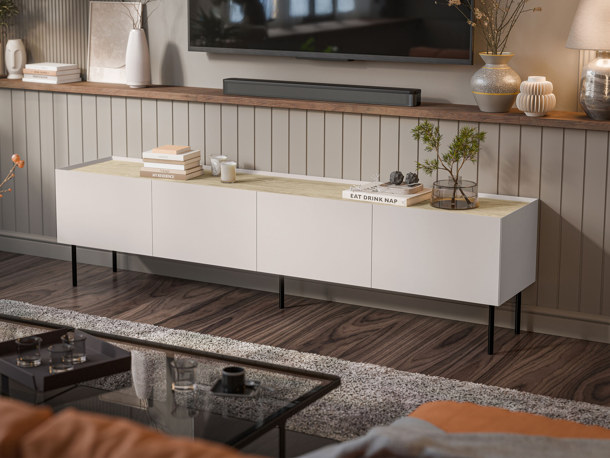 TV stand Melbela 107 (Cashmere + Oak)