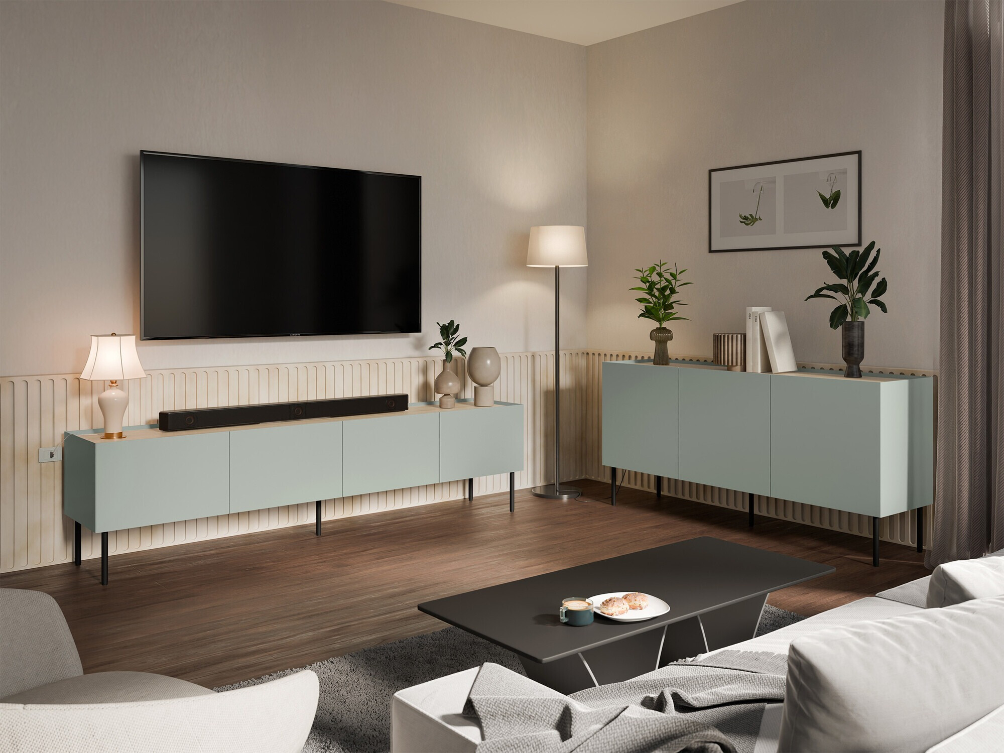 TV stand Melbela 107 (Light olive tree + Oak)