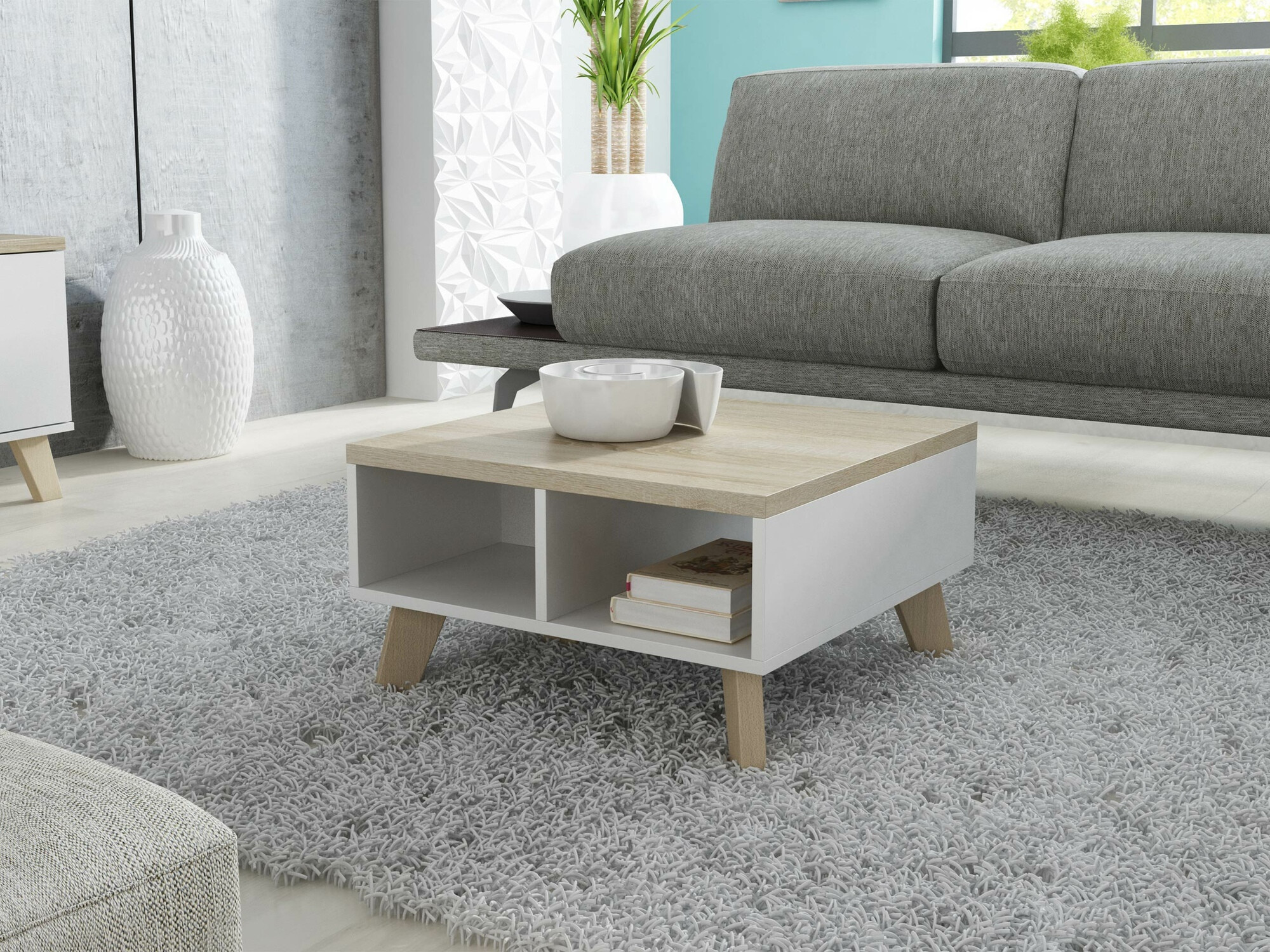 Coffee table Larfloi 100 (White + Sonoma oak)