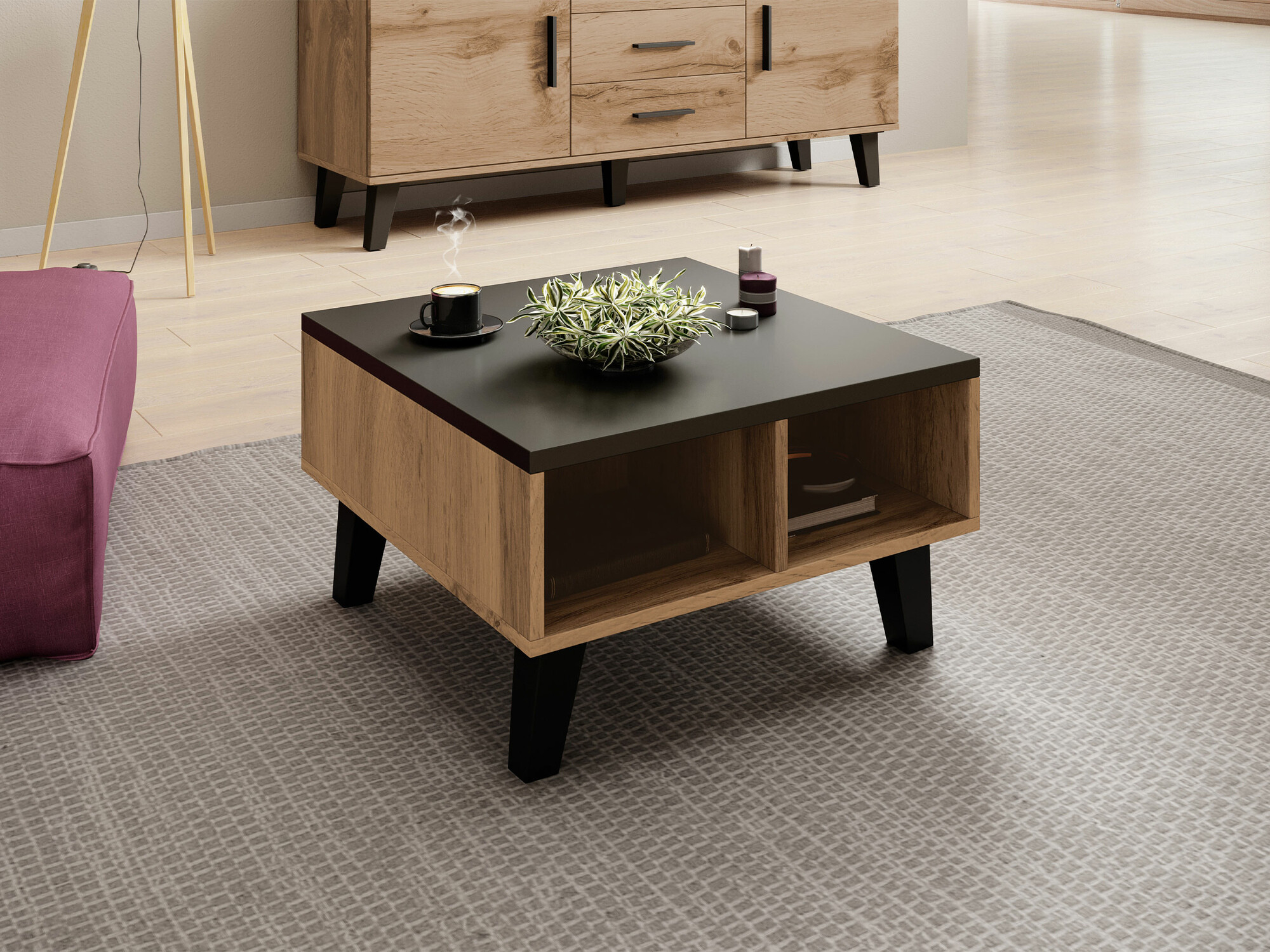 Coffee table Larfloi 100 (Wotan Oak + Black)