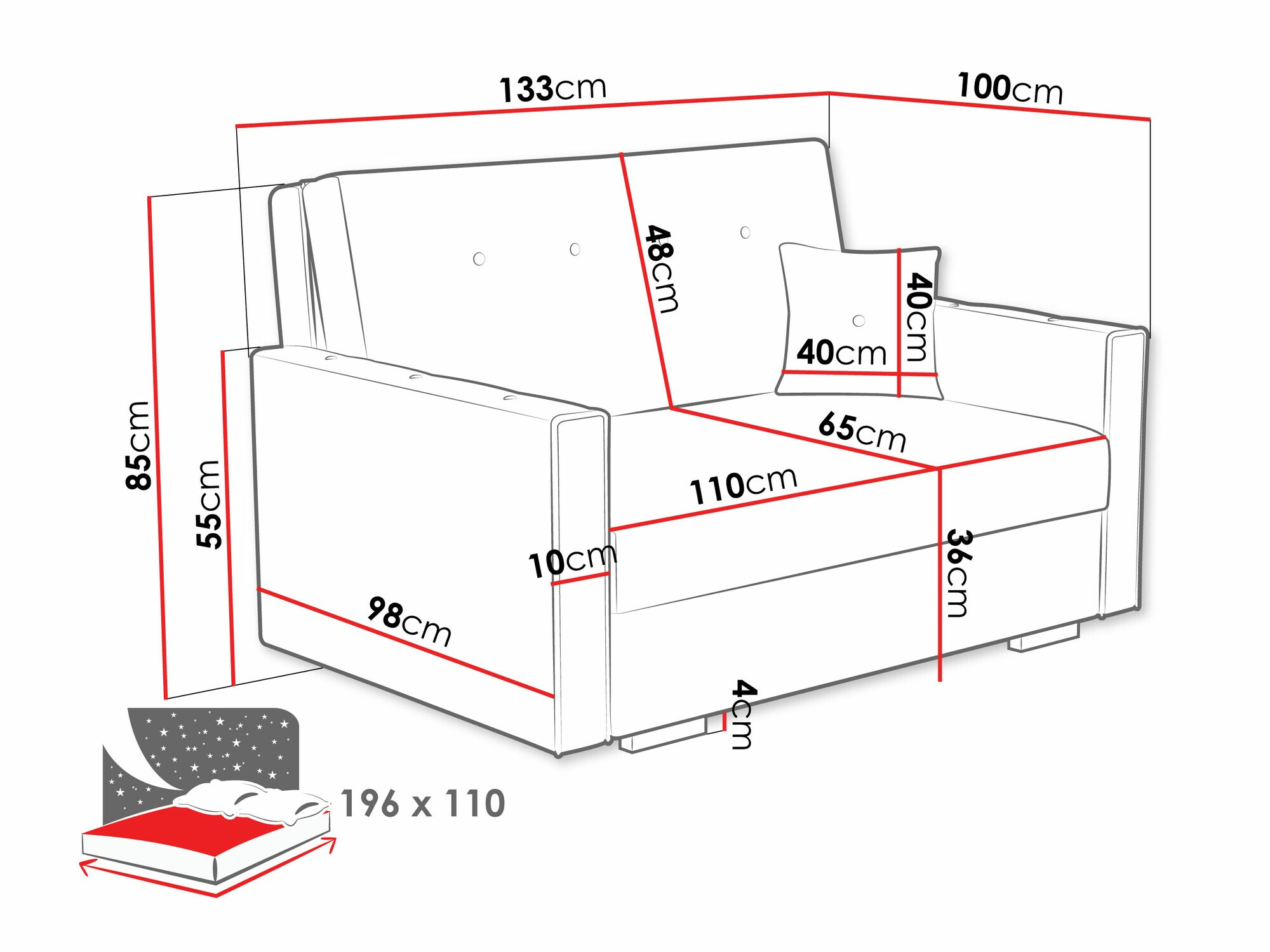 Sofa bed Caelrin II (Coral 55)