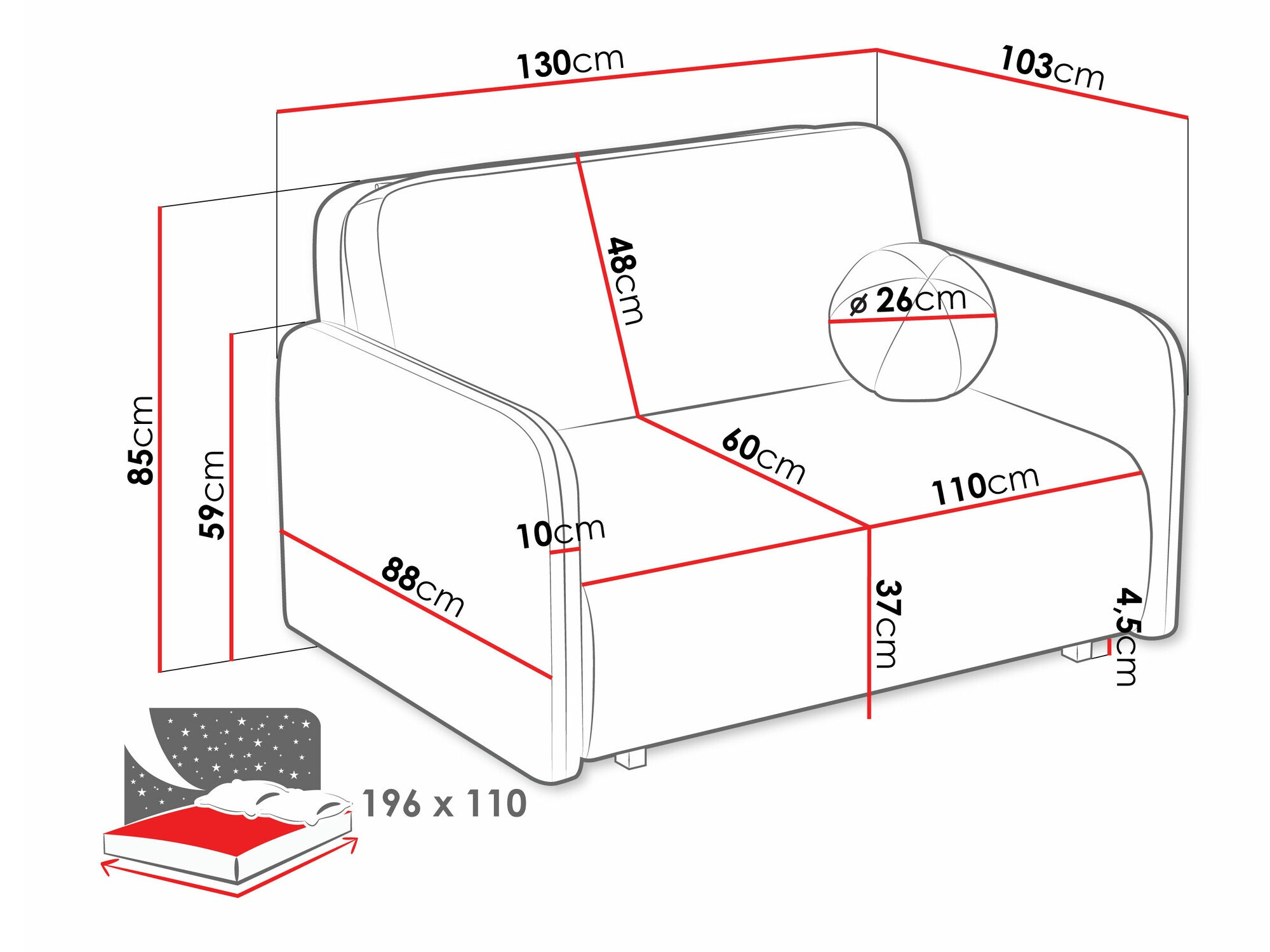 Sofa bed Poetal II (Coral 50)