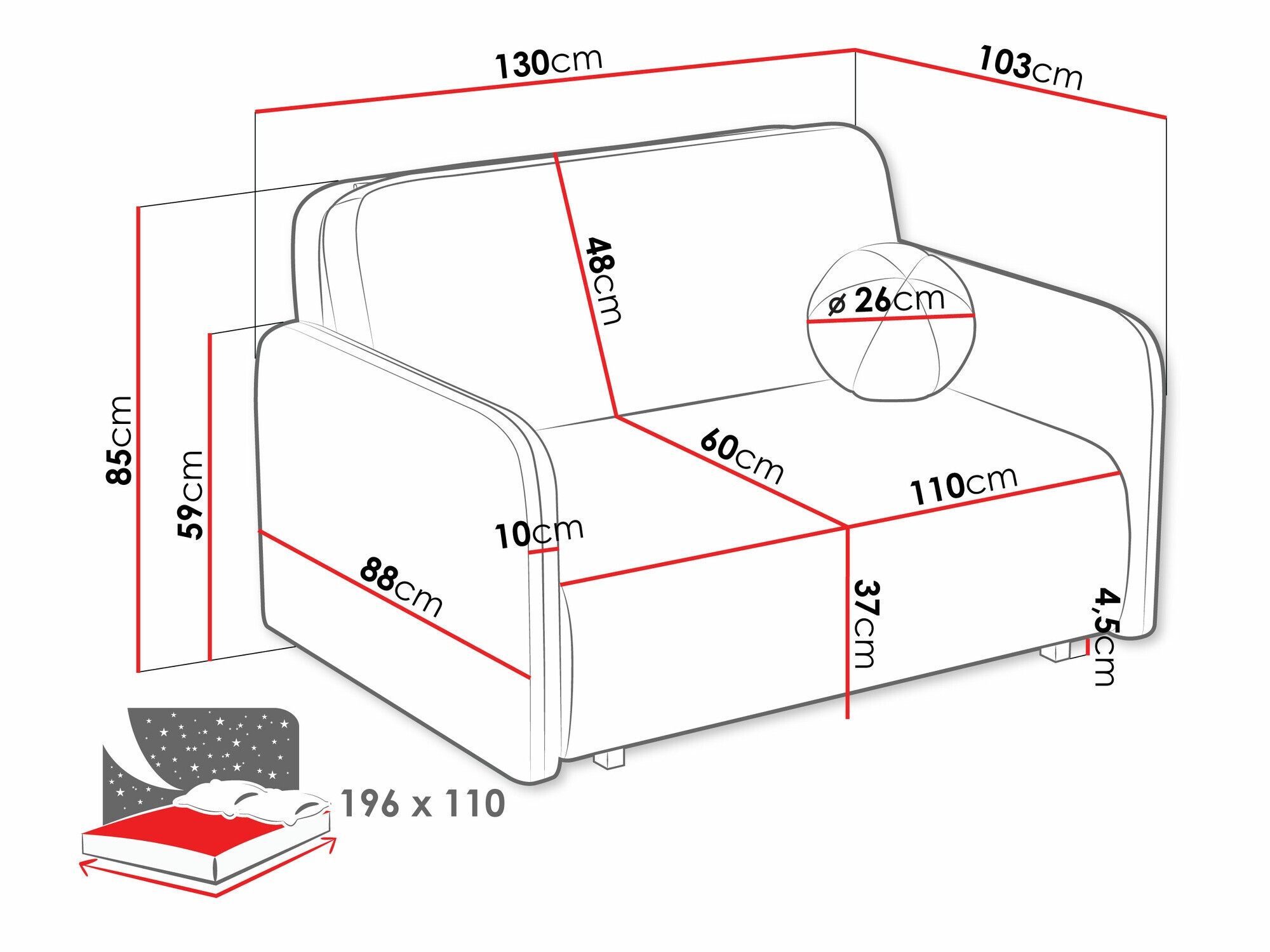 Sofa bed Poetal II (Coral 80)